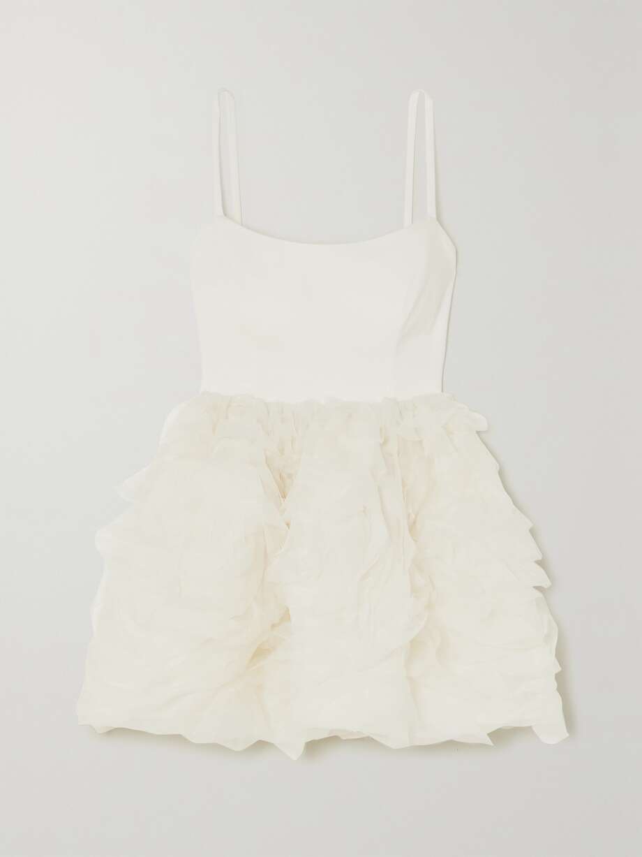 roxy satin-crepe and ruffled organza mini dress