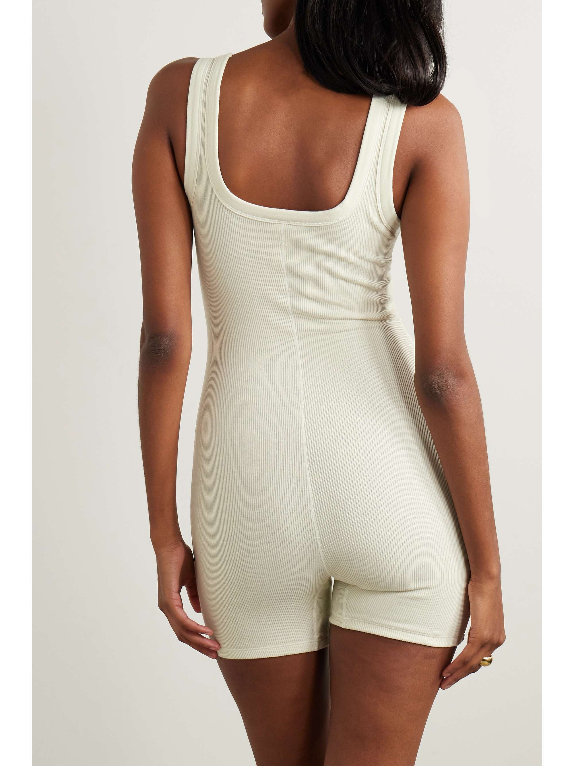 SKIMS Ribbed stretchcotton jersey playsuit Bone NETAPORTER