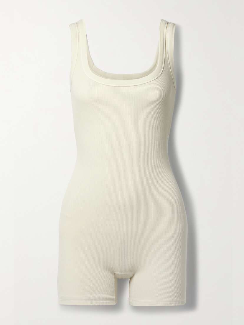 Skims Ribbed Stretch-cotton Jersey Playsuit - Bone