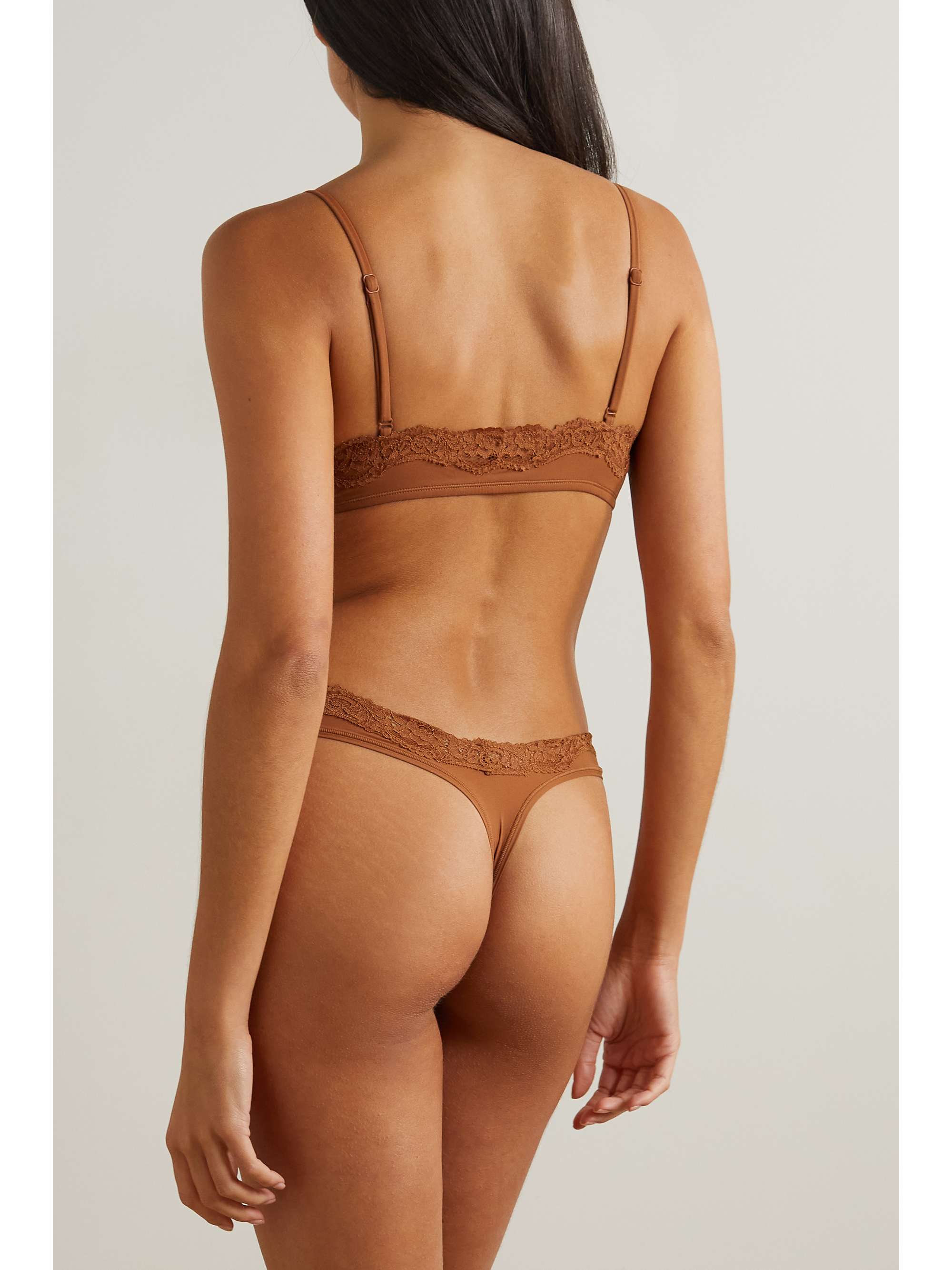 SKIMS Fits Everybody lace-trimmed stretch-jersey thong – Neon Rose – String aus Stretch-Jersey mit Spitzenbesätzen
