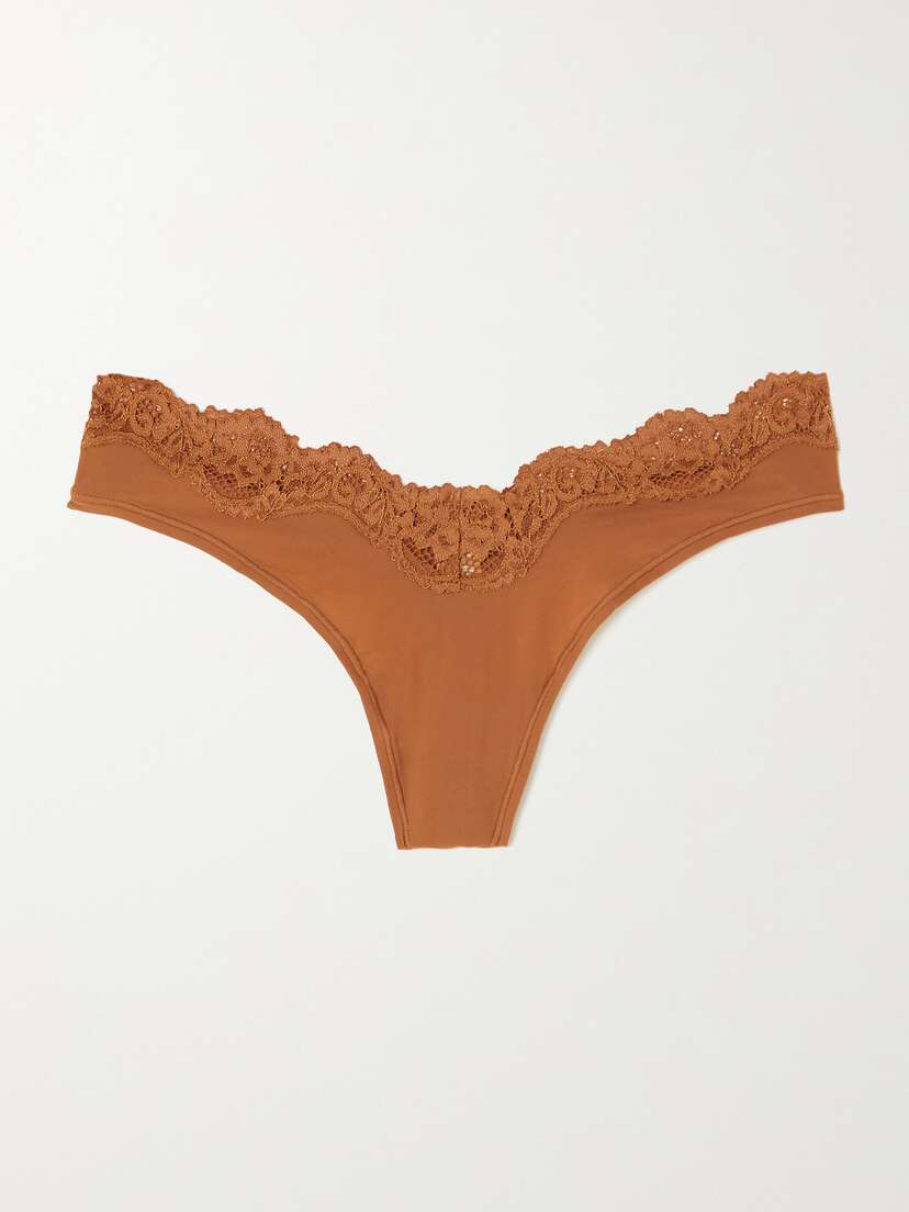 Skims Fits Everybody Lace Thong - Bronze