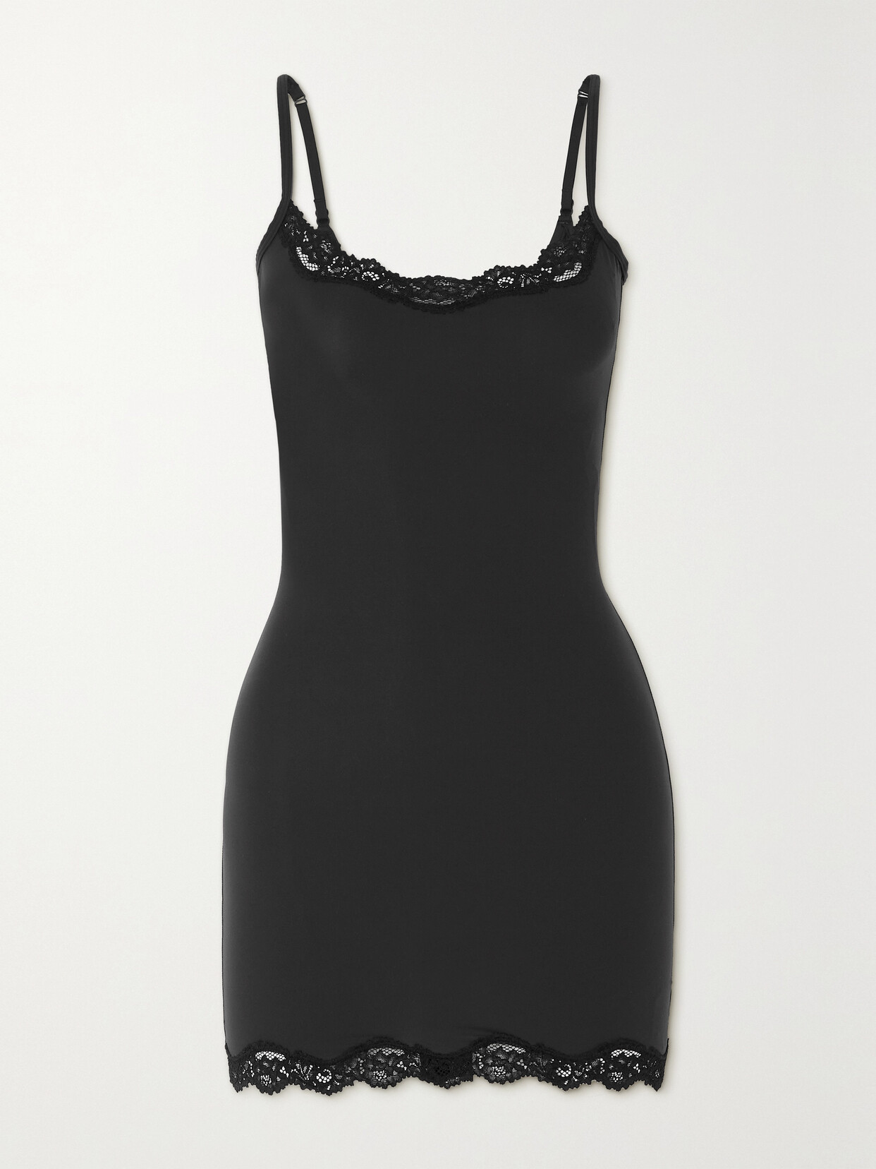 Skims - Fits Everybody Lace-trimmed Stretch Slip Dress - Onyx