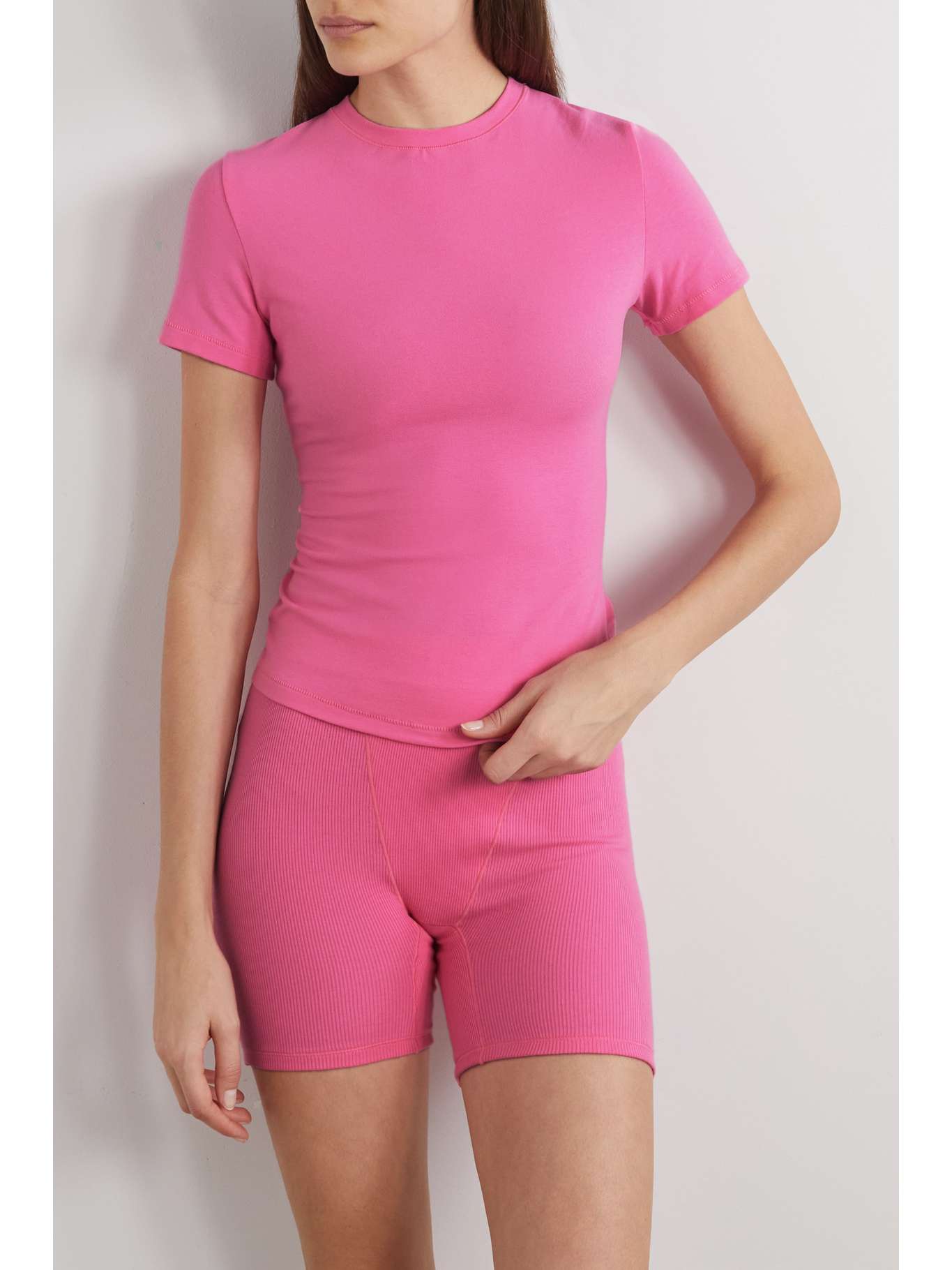 SKIMS Stretchcotton jersey Tshirt Pink NETAPORTER