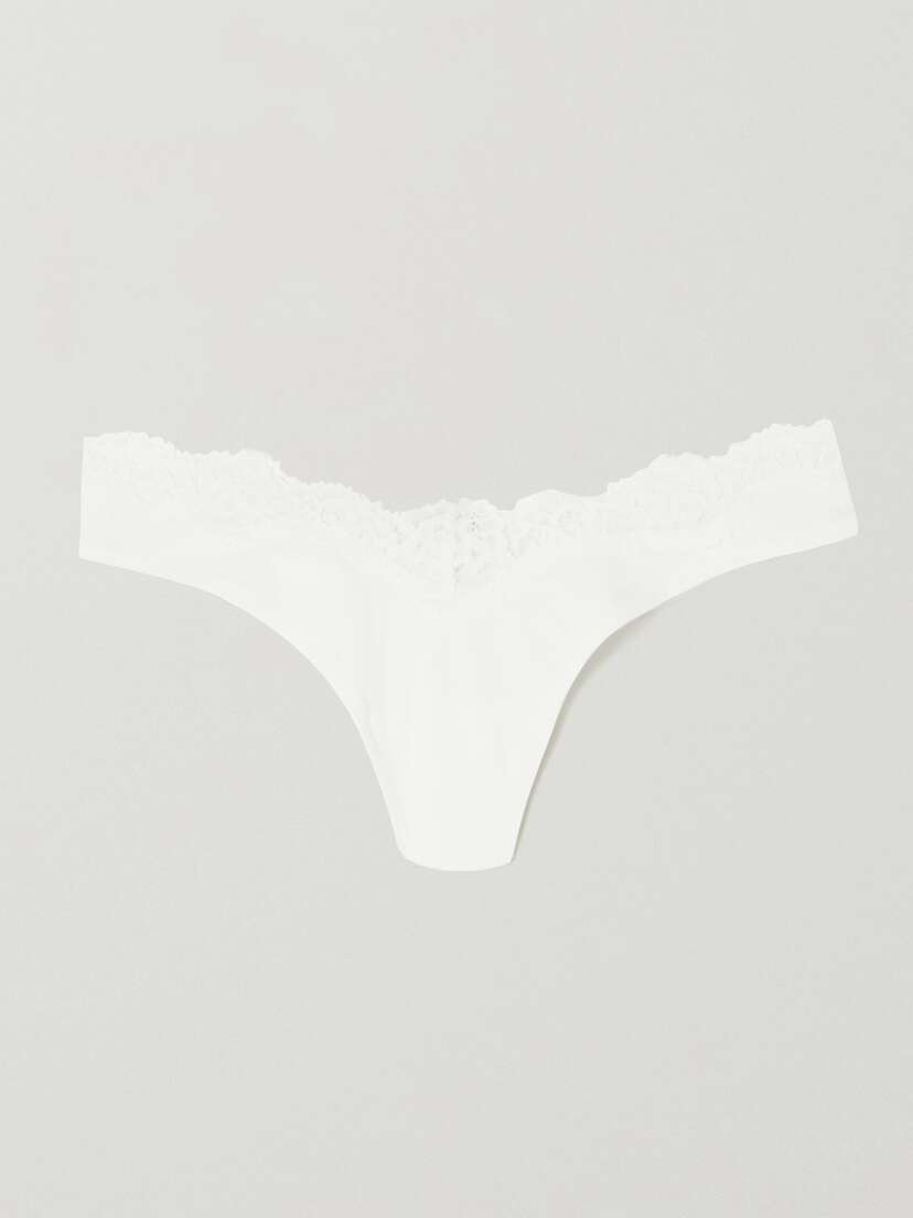 Skims Fits Everybody Lace-trimmed Stretch Thong - Marble