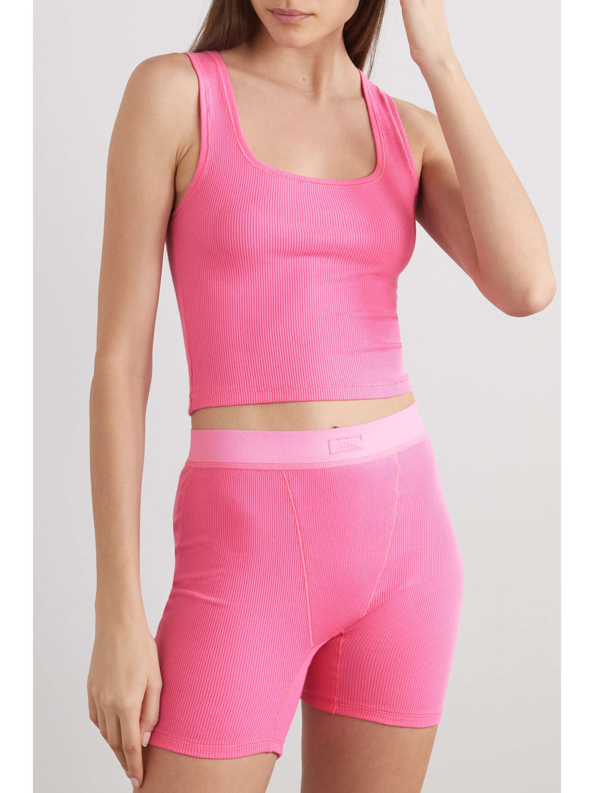 SKIMS Cotton Collection cropped ribbed cottonblend jersey tank Pink