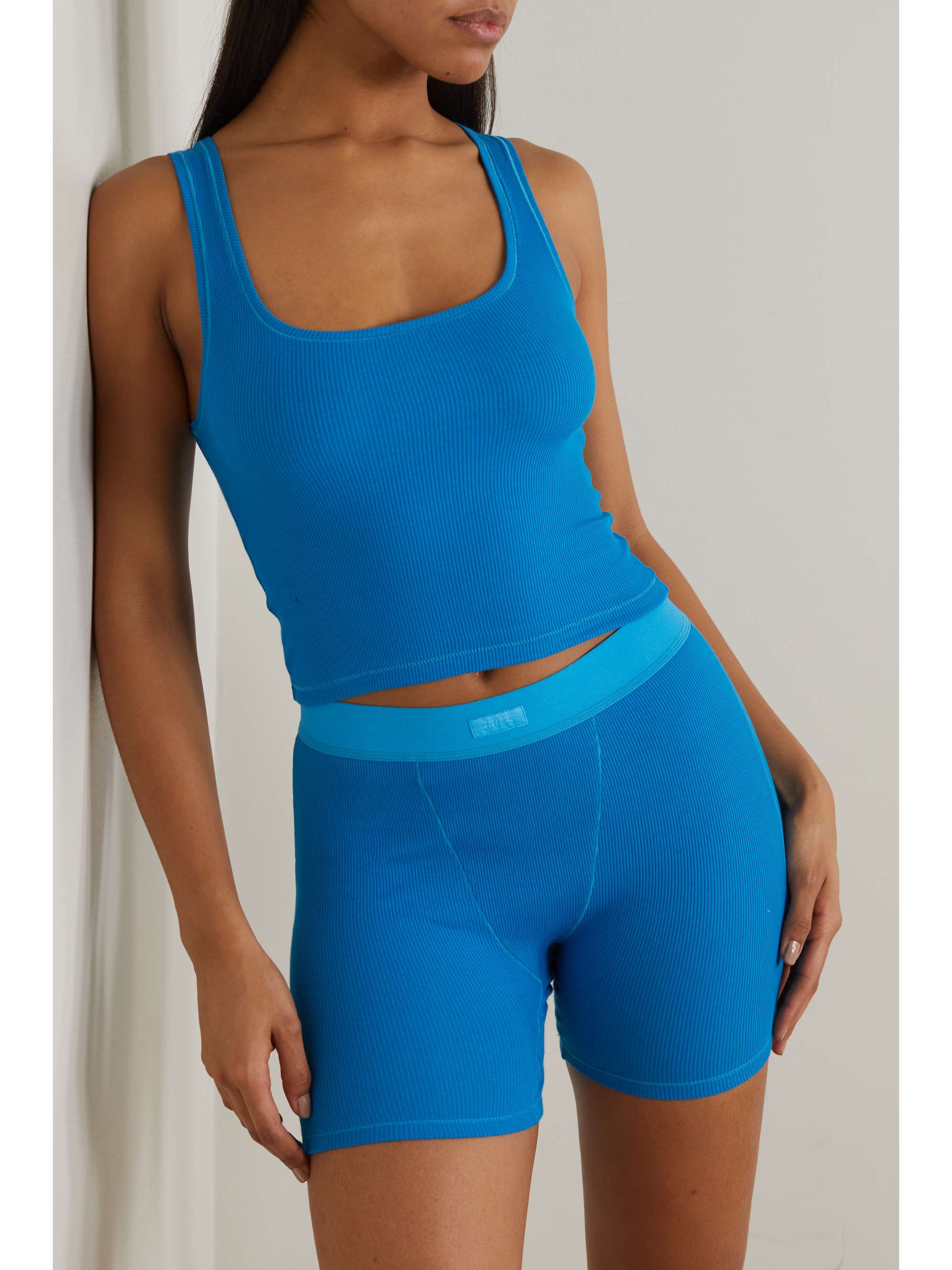 SKIMS Ribbed cottonblend jersey tank Mykonos NETAPORTER