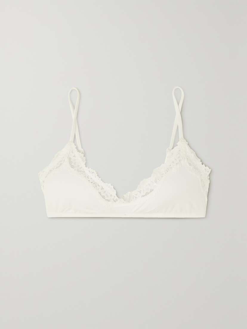 Skims Fits Everybody Lace-trimmed Stretch Scoop Bralette - Marble