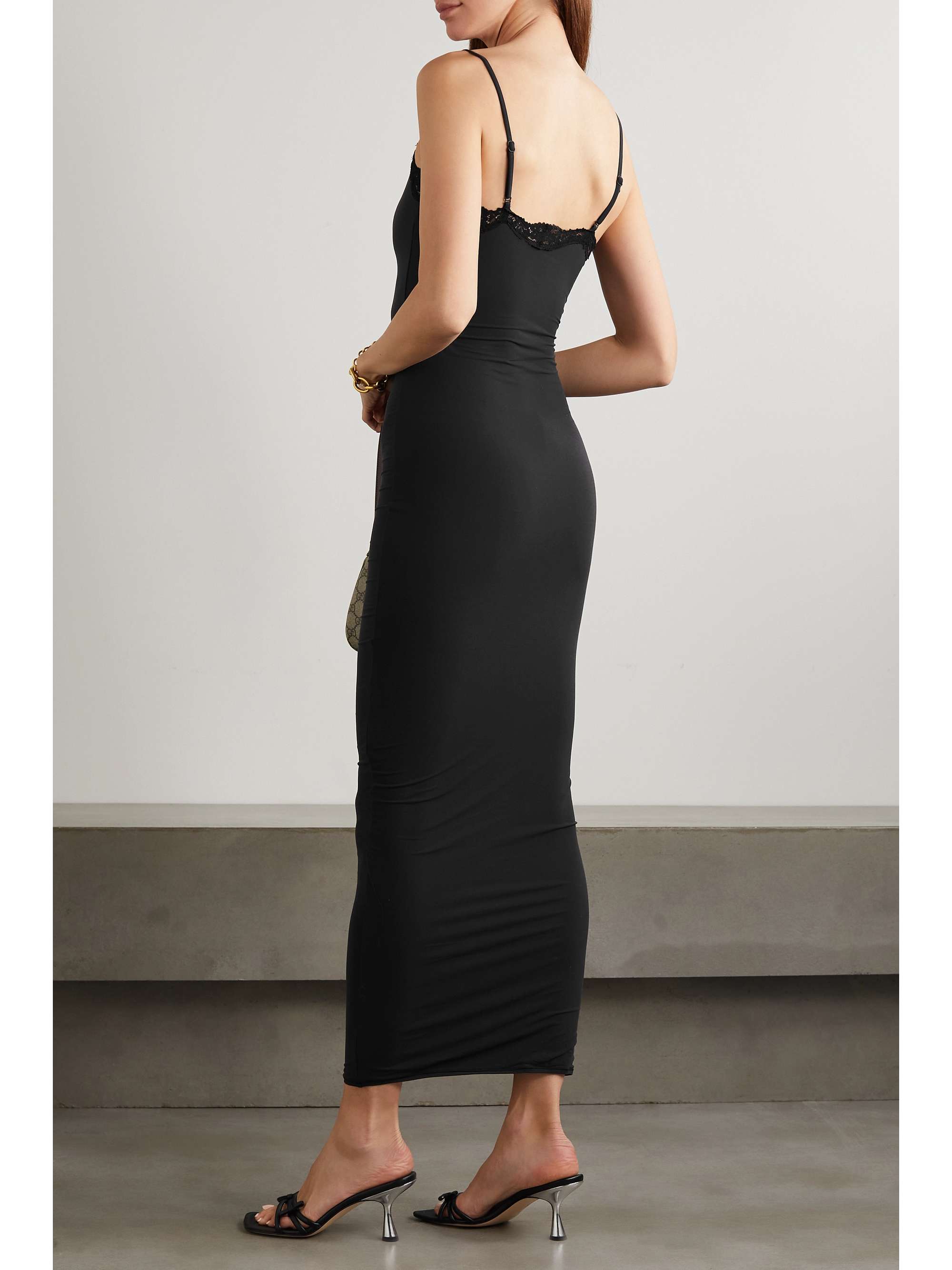 SKIMS Fits Everybody lacetrimmed stretch maxi dress Onyx NETAPORTER