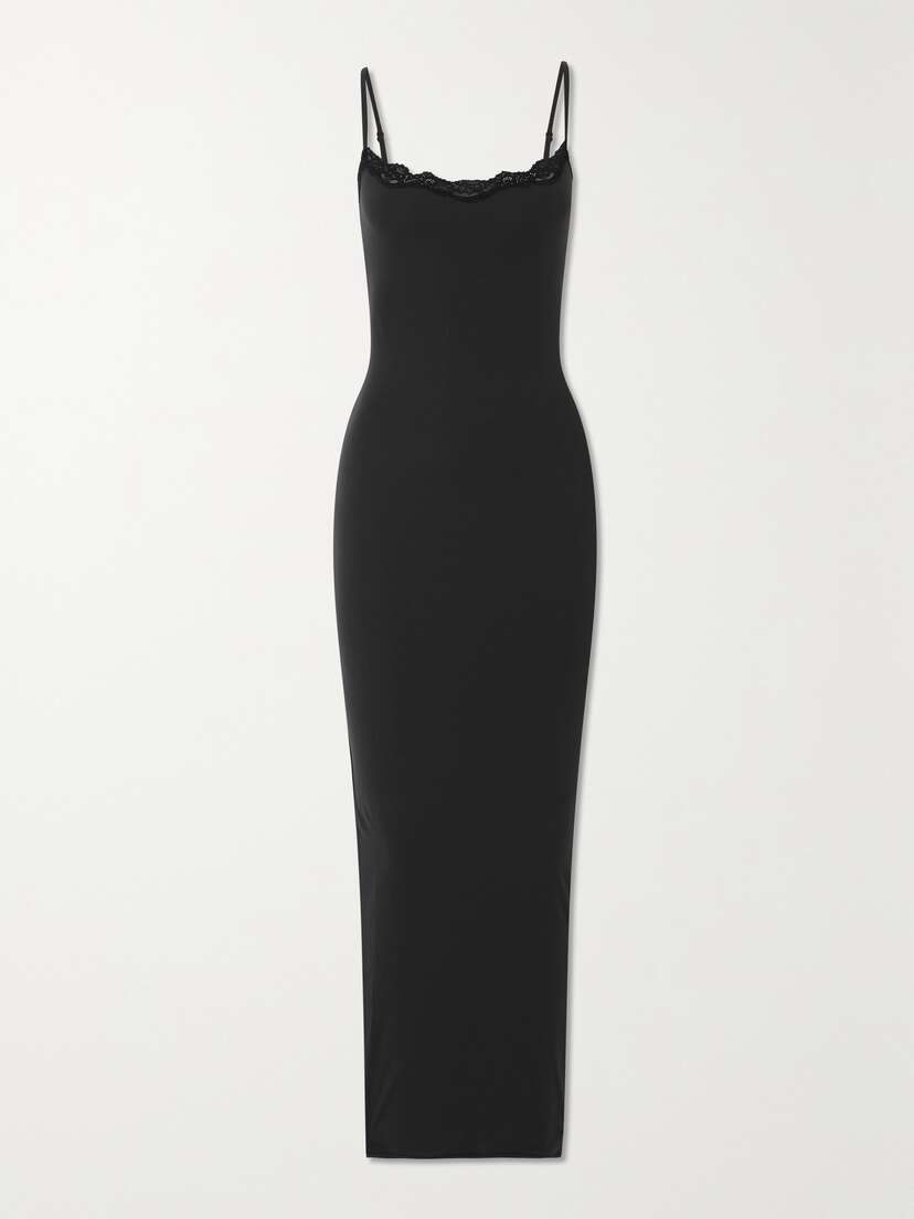 Skims Fits Everybody Lace-trimmed Stretch Maxi Dress - Onyx