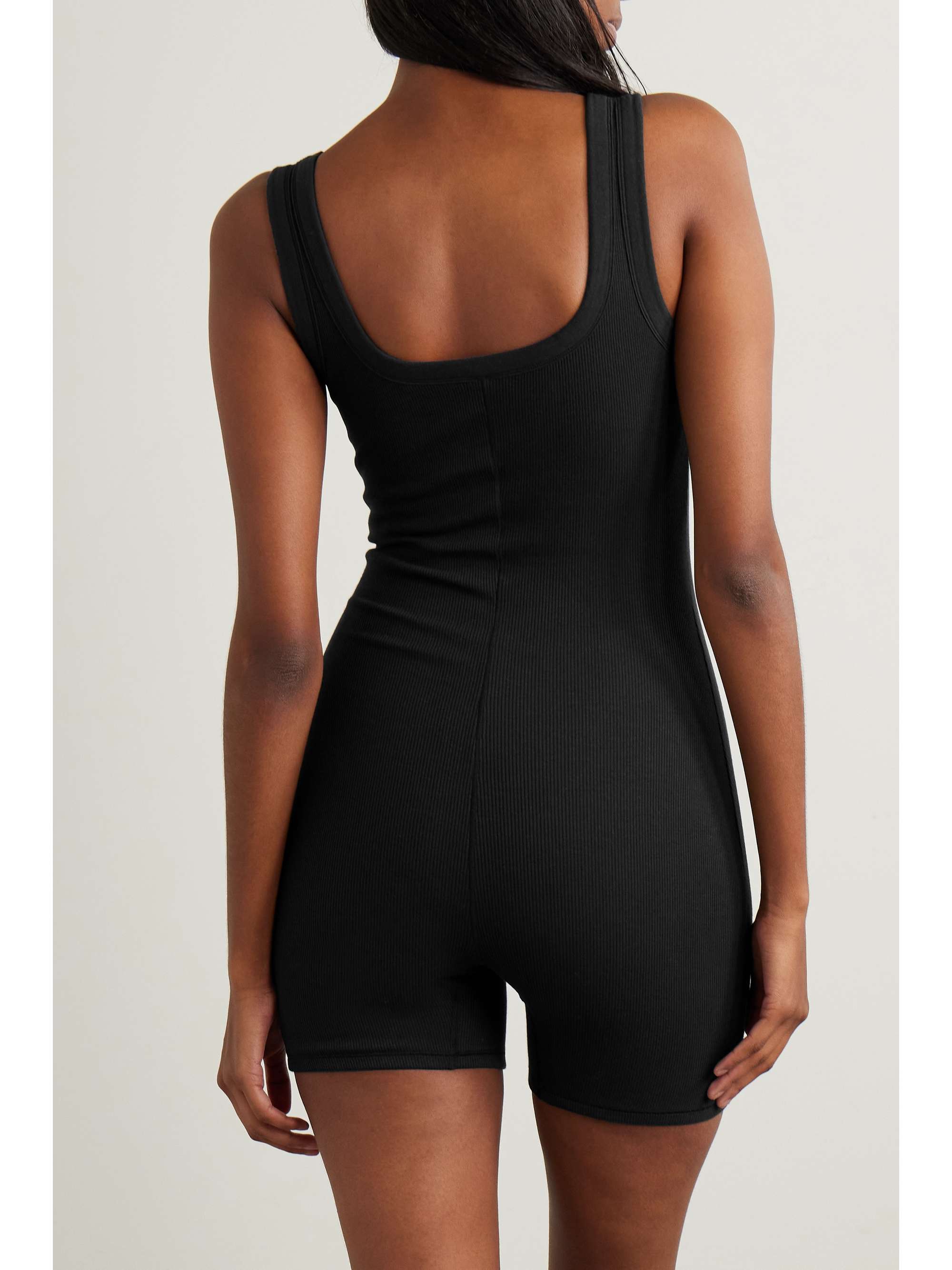 SKIMS Ribbed stretchcotton jersey playsuit Soot NETAPORTER