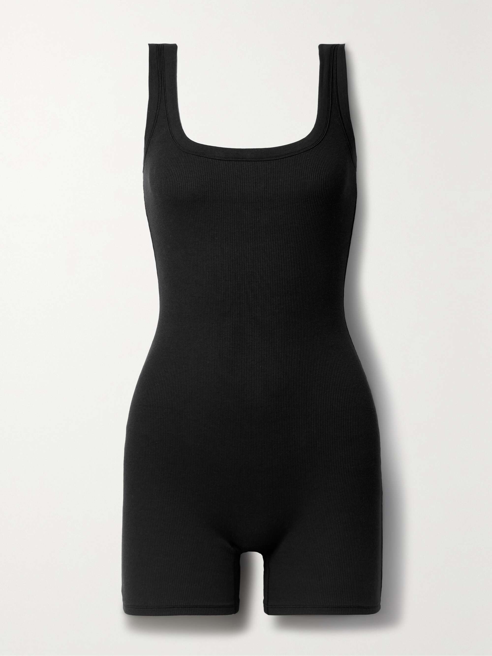 SKIMS Ribbed stretchcotton jersey playsuit Soot NETAPORTER