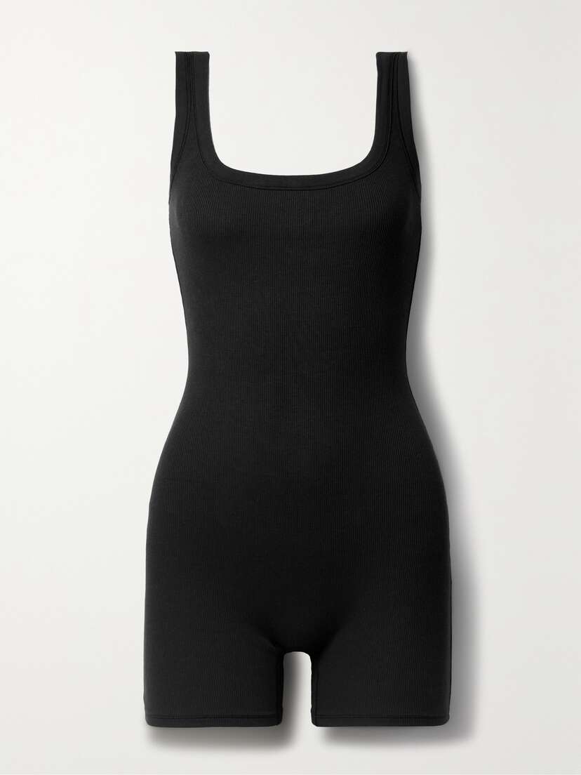 Skims Ribbed Stretch-cotton Jersey Playsuit - Soot