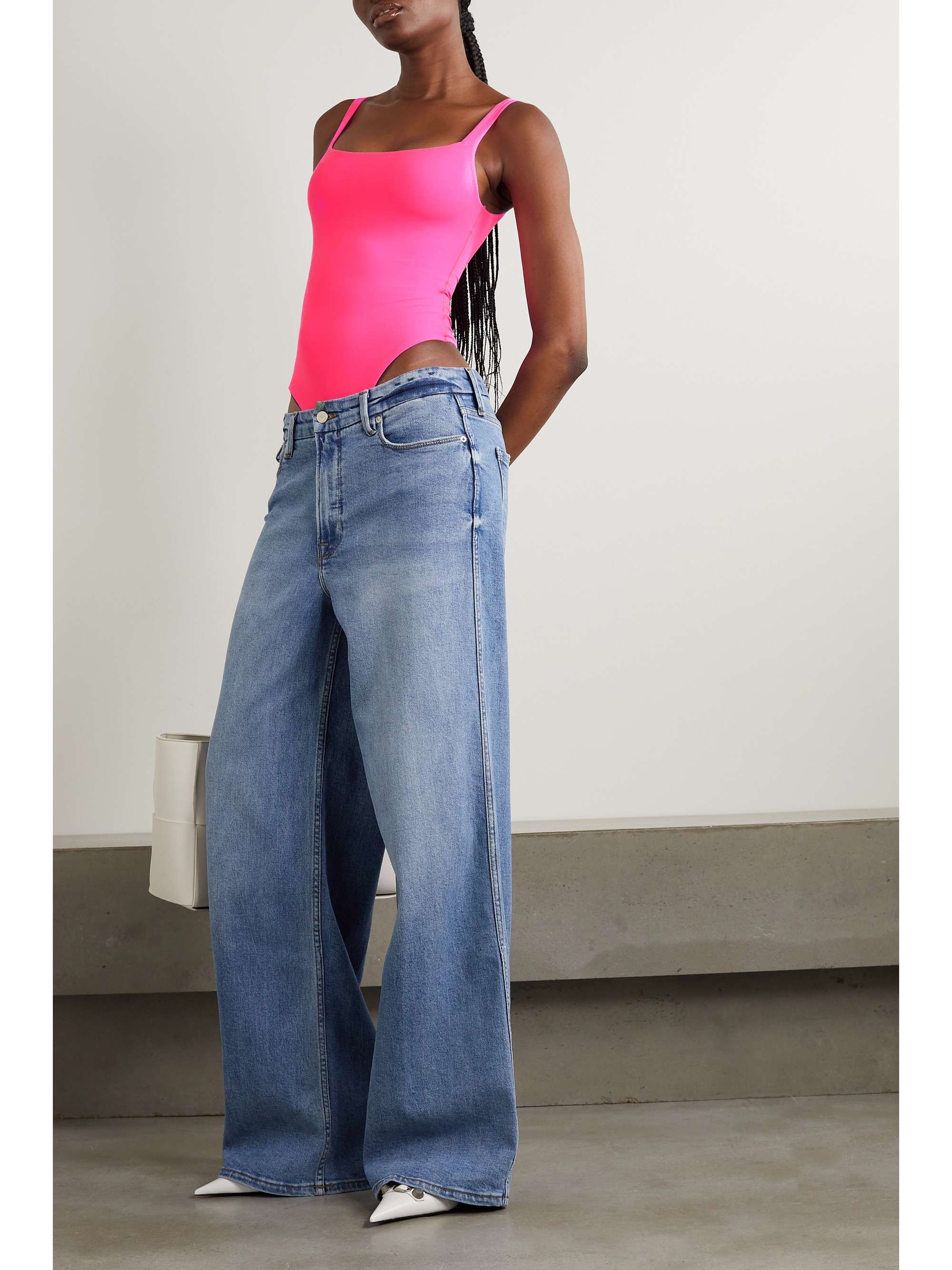 SKIMS Fits Everybody Square Neck Bodysuit Neon Pink NETAPORTER