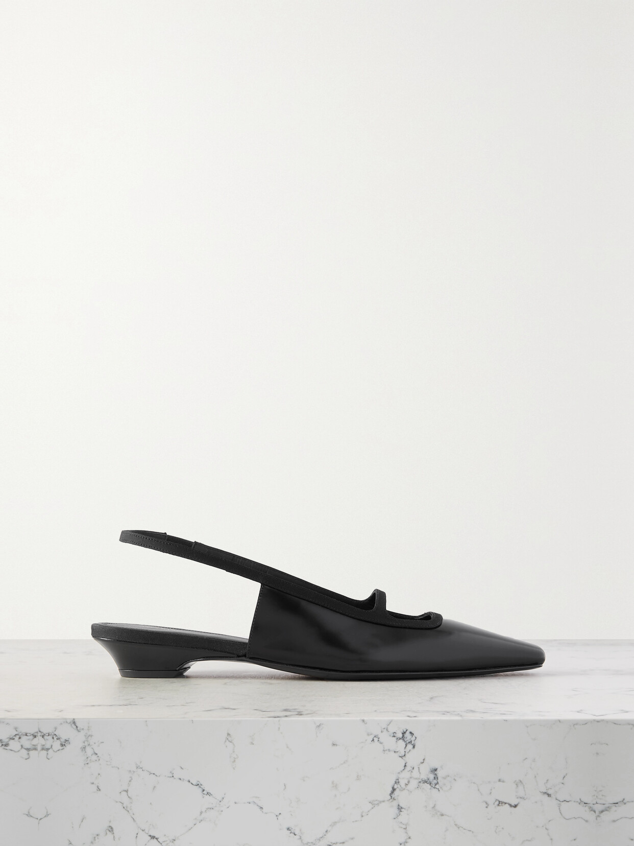 NEOUS - Sabik Grosgrain-trimmed Glossed-leather Slingback Pumps - Black