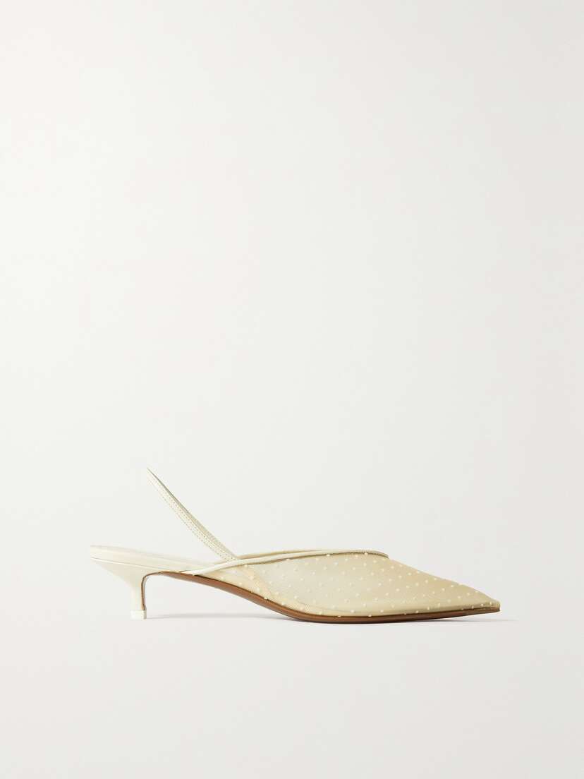 NEOUS Irena Leather-trimmed Polka-dot Mesh Slingback Pumps