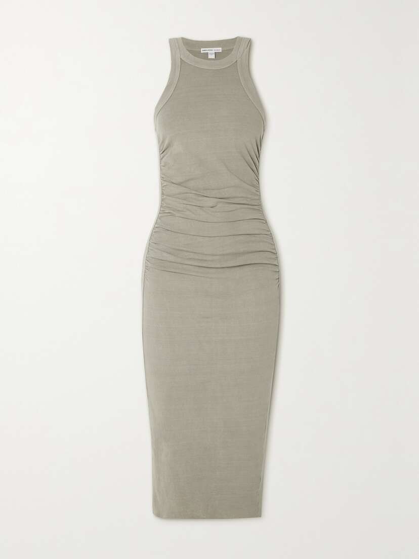 James Perse Gathered Washed Cotton-blend Jersey Midi Dress
