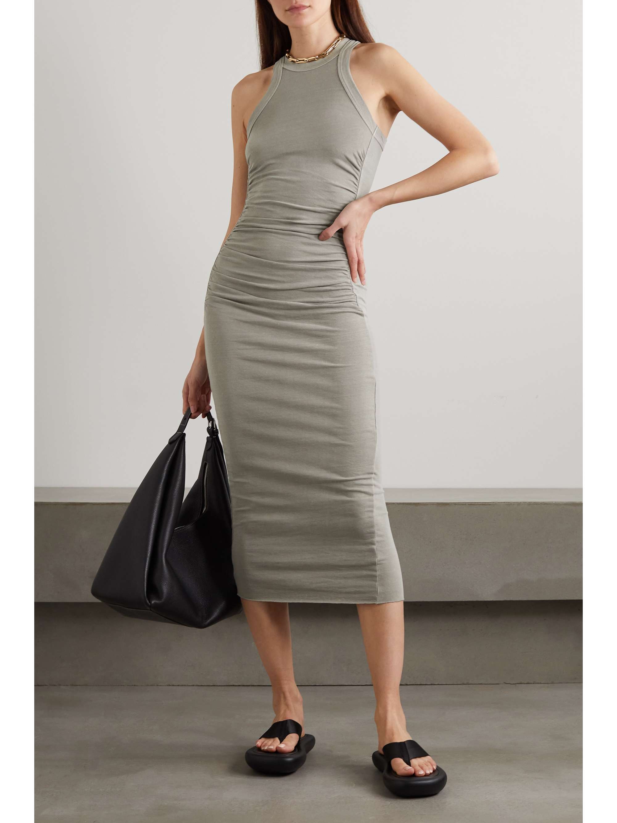 JAMES PERSE Gathered washed cottonblend jersey midi dress NETAPORTER