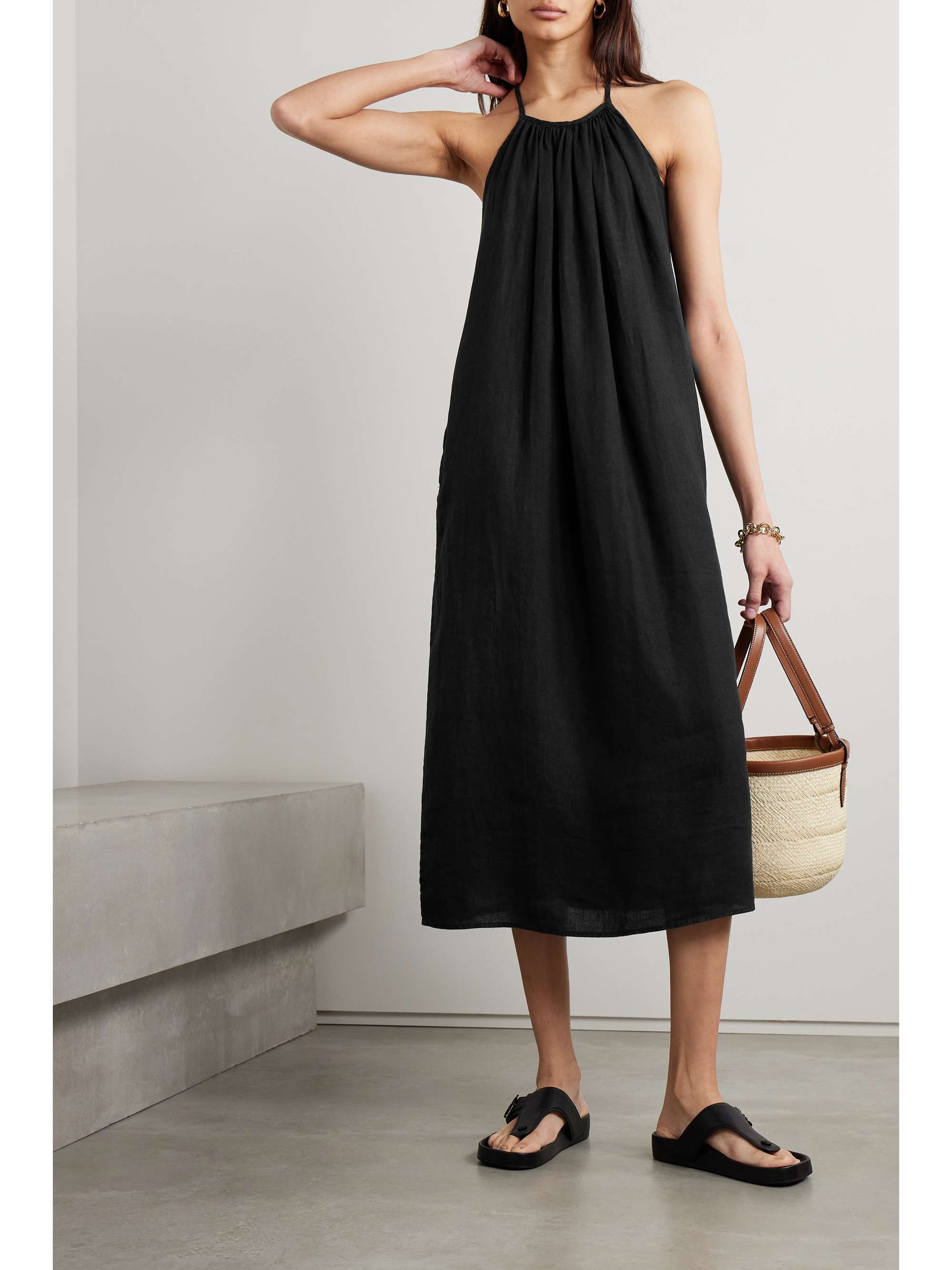 JAMES PERSE Gathered linen midi dress NETAPORTER
