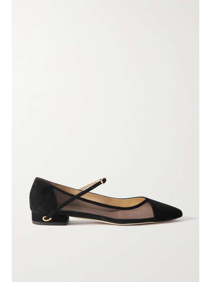Jennifer Chamandi Lorenzo 20 Suede And Tulle Point-toe Flats