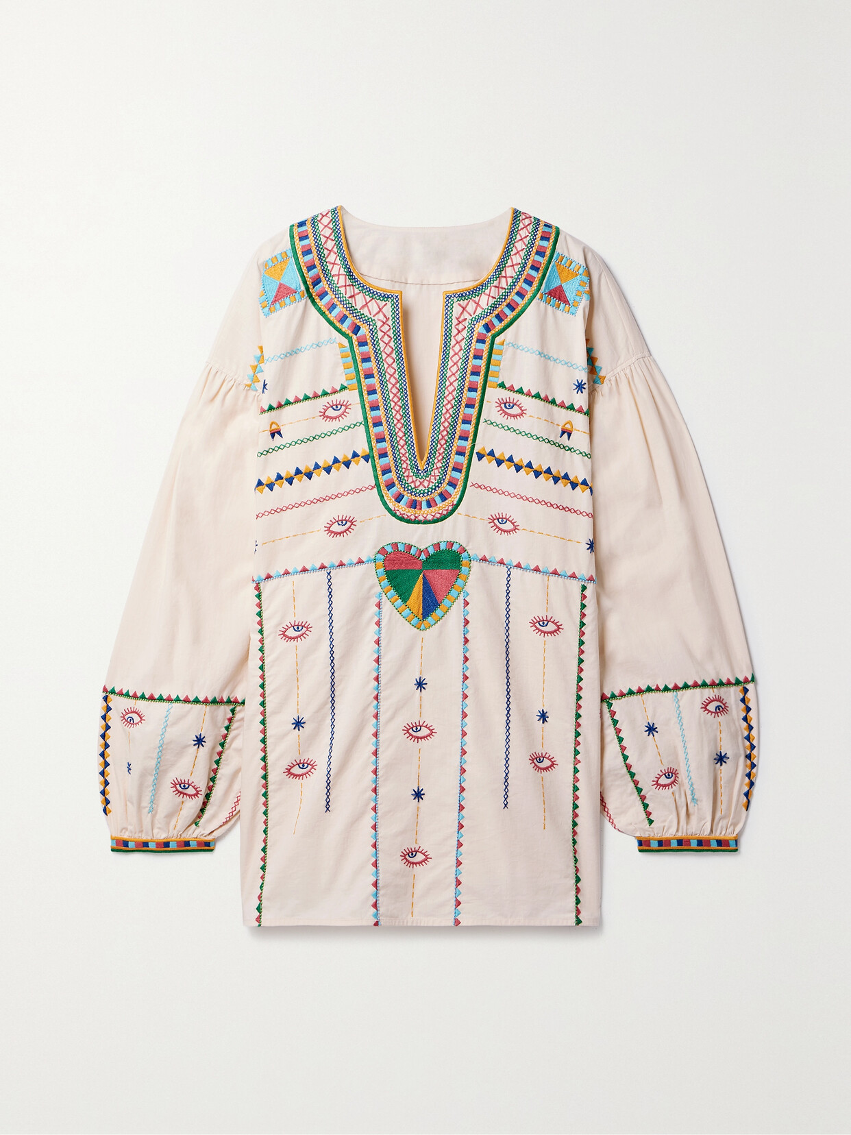 Fortela Allegra Embroidered Split-neck Top In Off