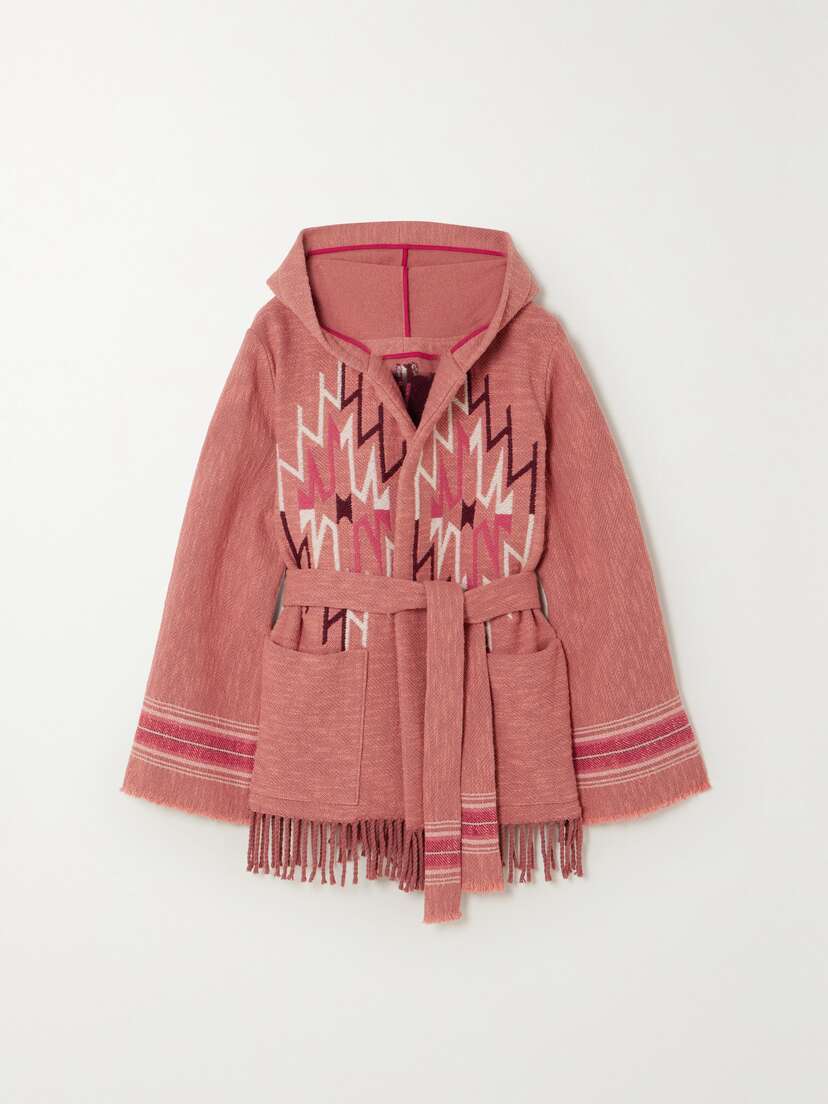 Fortela Felipa Belted Hooded Fringed Wool-blend Jacquard Cardigan