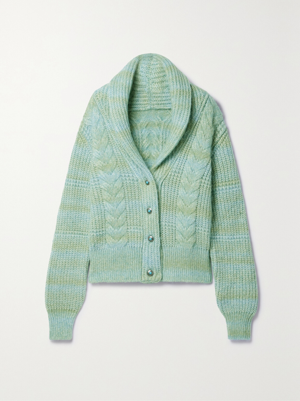 Shop Fortela Lexi Embellished Cable-knit Alpaca And Cotton-blend Cardigan In Green