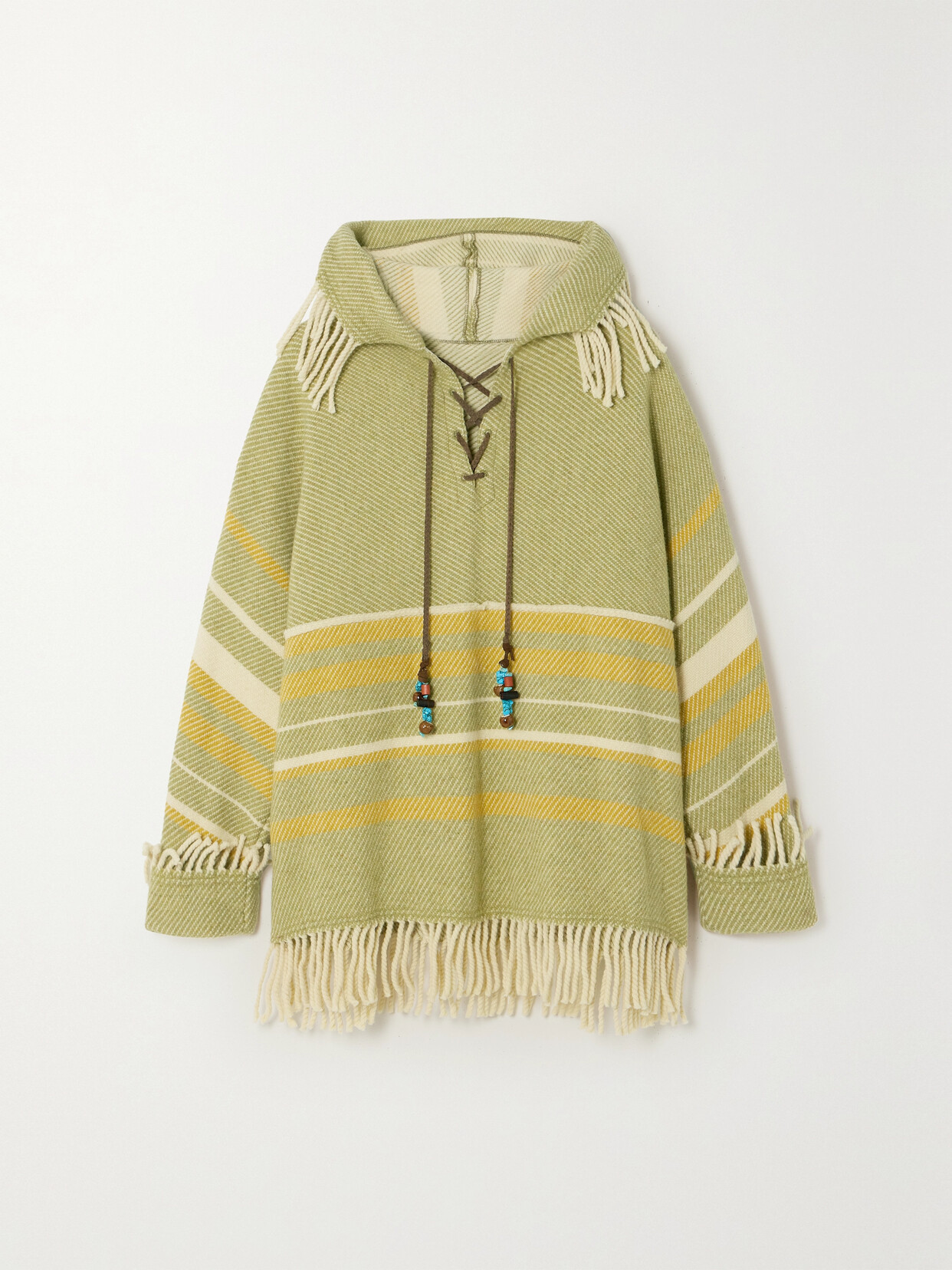 Shop Fortela Fern Fringed Striped Wool-blend Hoodie In Green