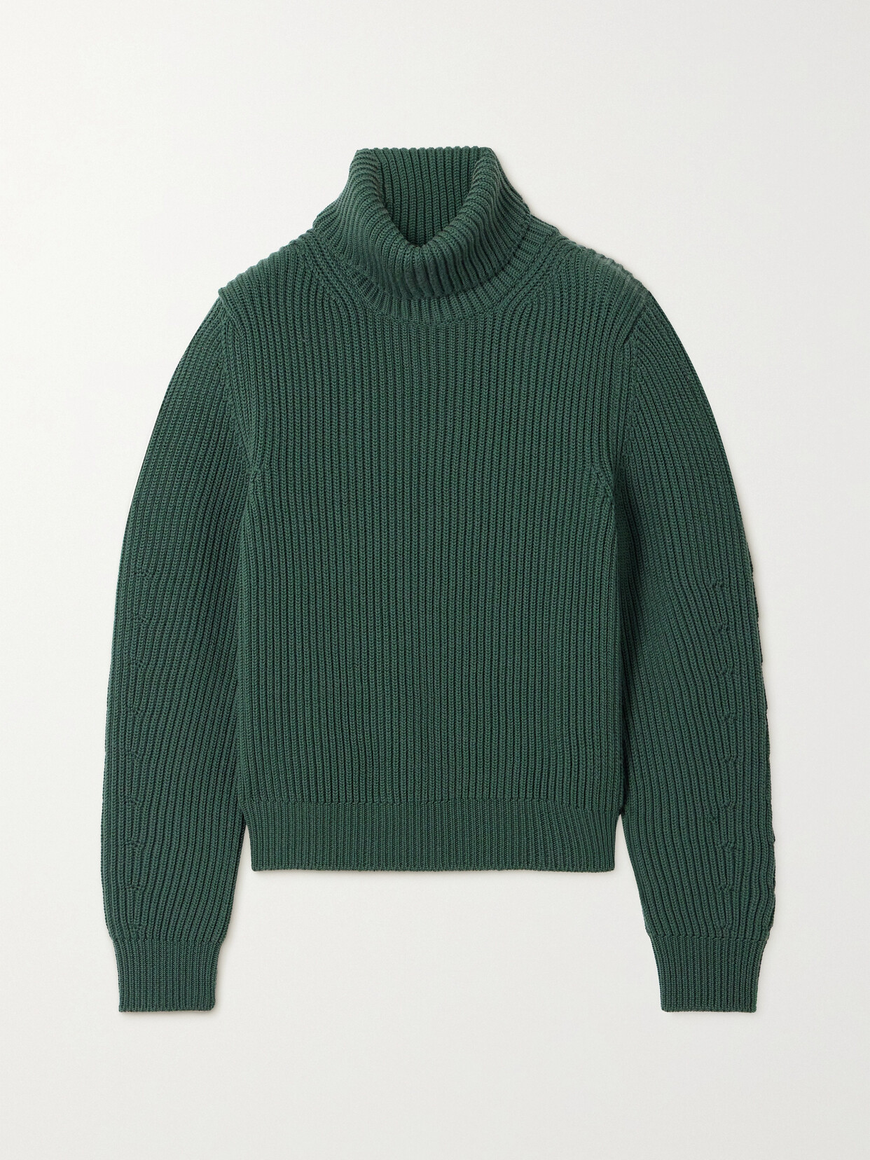 Fortela Leona Ribbed Wool Turtleneck Jumper In Green