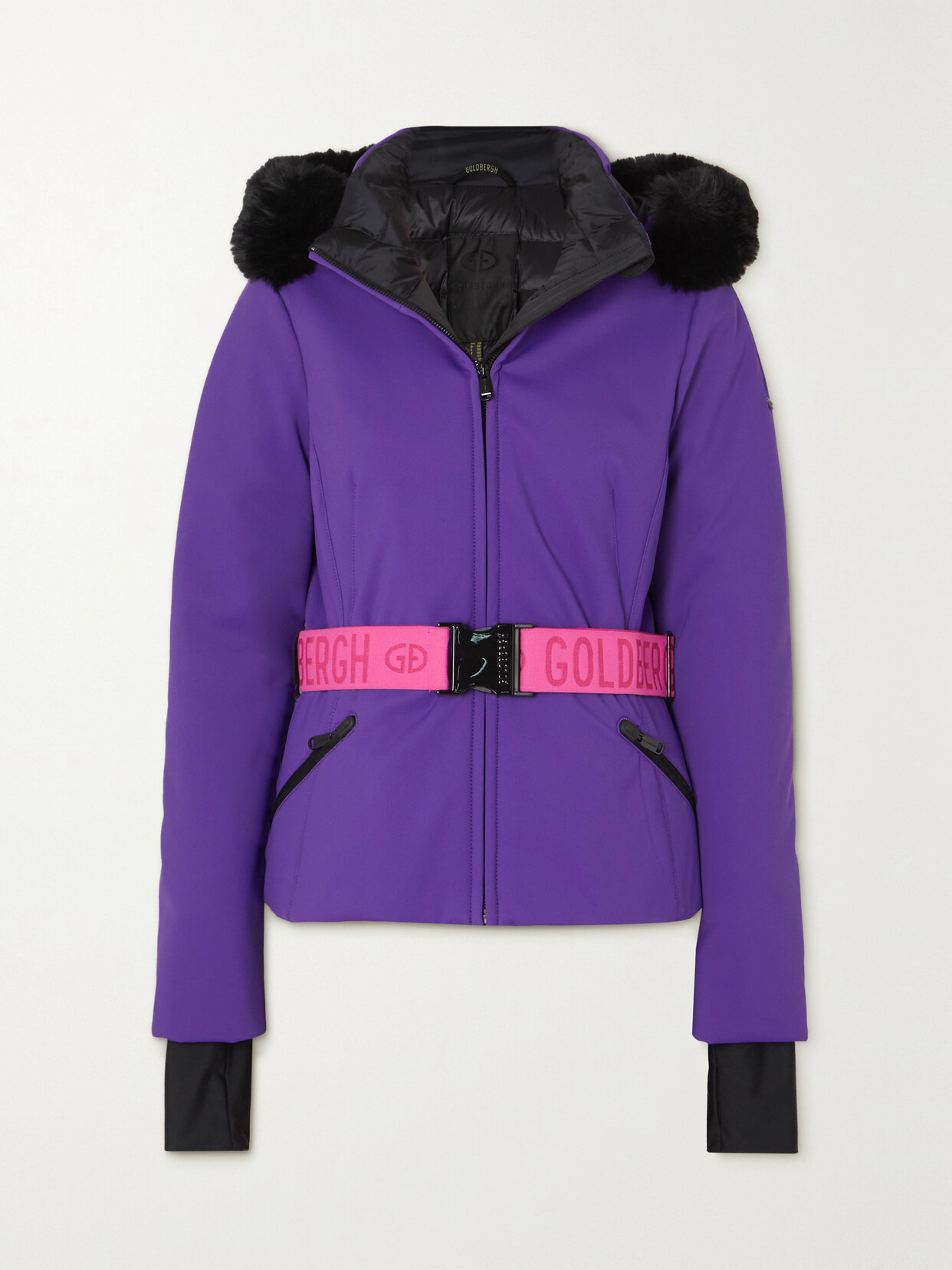 Goldbergh Hida Hooded Belted Faux Fur-trimmed Down Ski Jacket - Purple