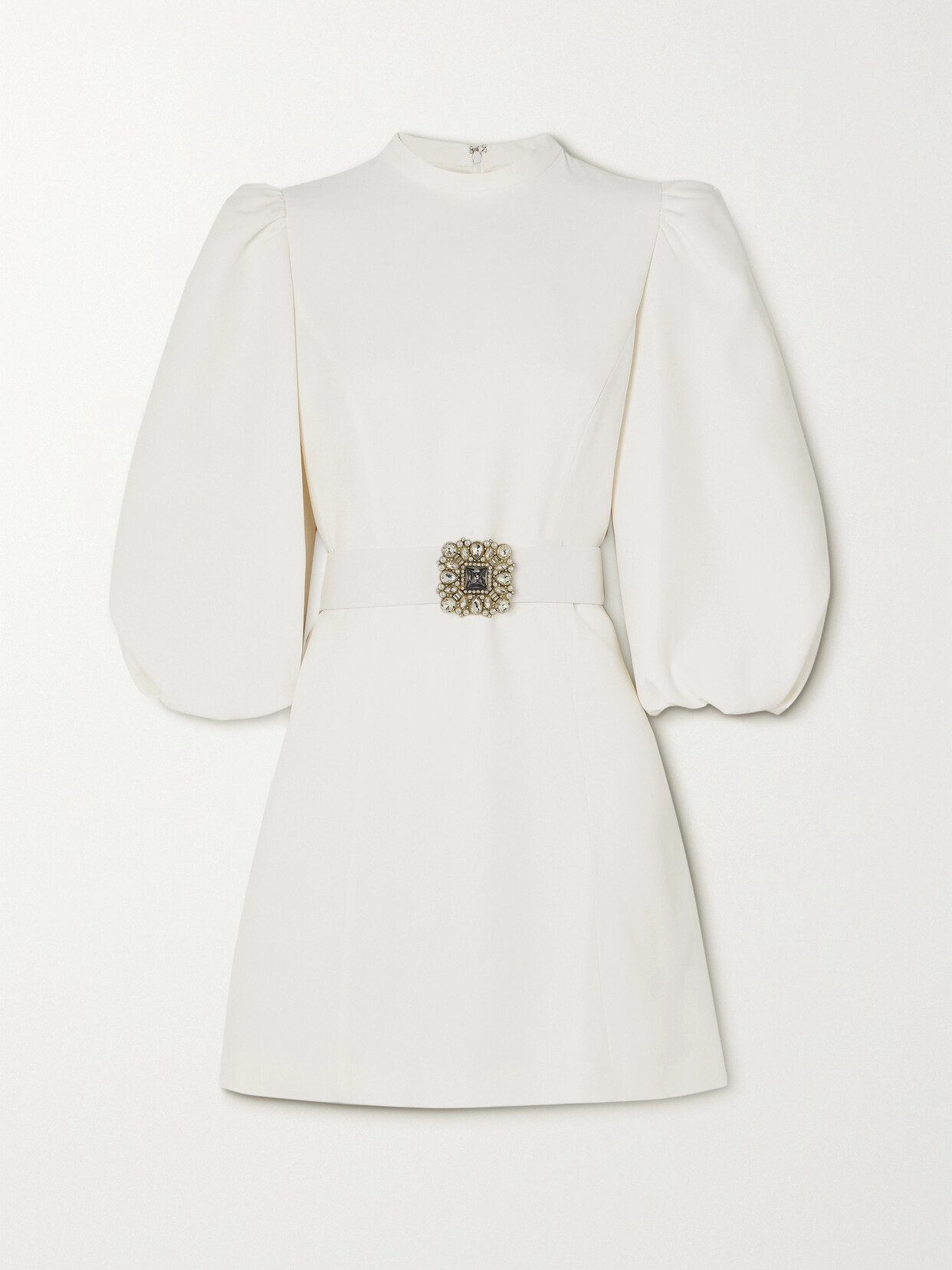 Andrew Gn Belted Crystal-embellished Crepe Mini Dress In Off-white