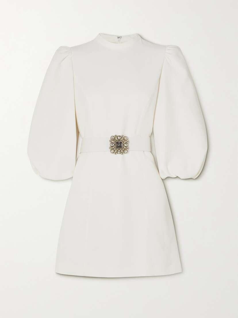 Andrew Gn Belted Crystal-embellished Crepe Mini Dress