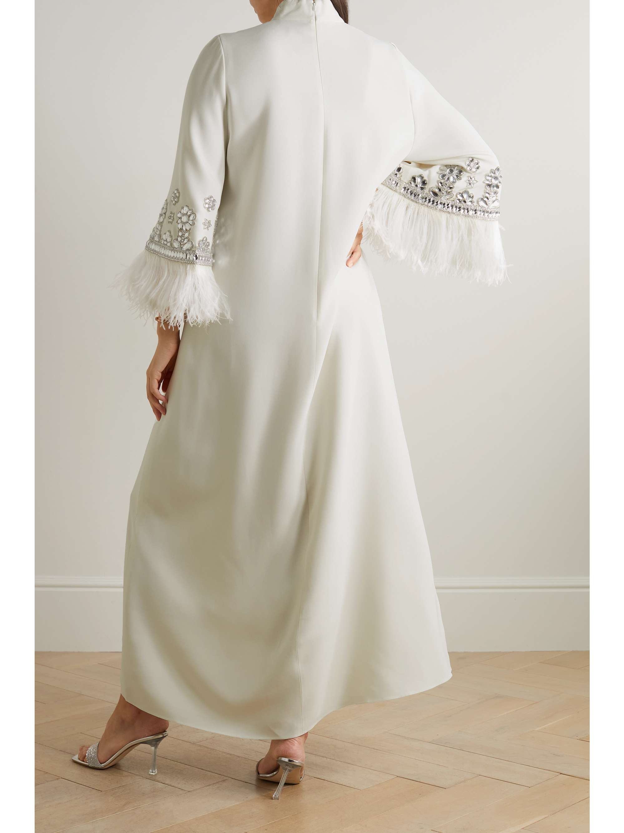 ANDREW GN Feather and crystal-embellished crepe gown