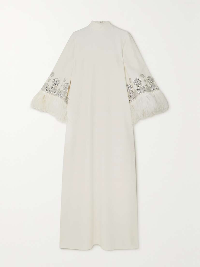 Andrew Gn Feather And Crystal-embellished Crepe Gown