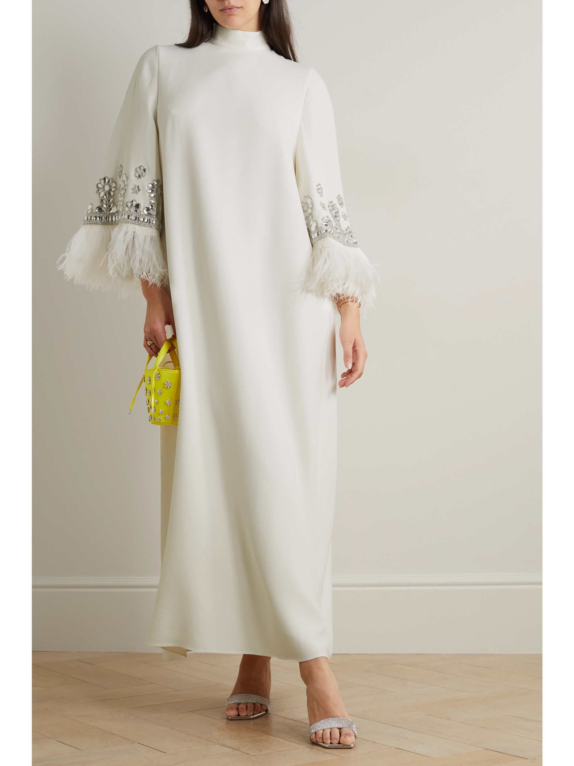Andrew Gn Feather and crystal-embellished crepe gown