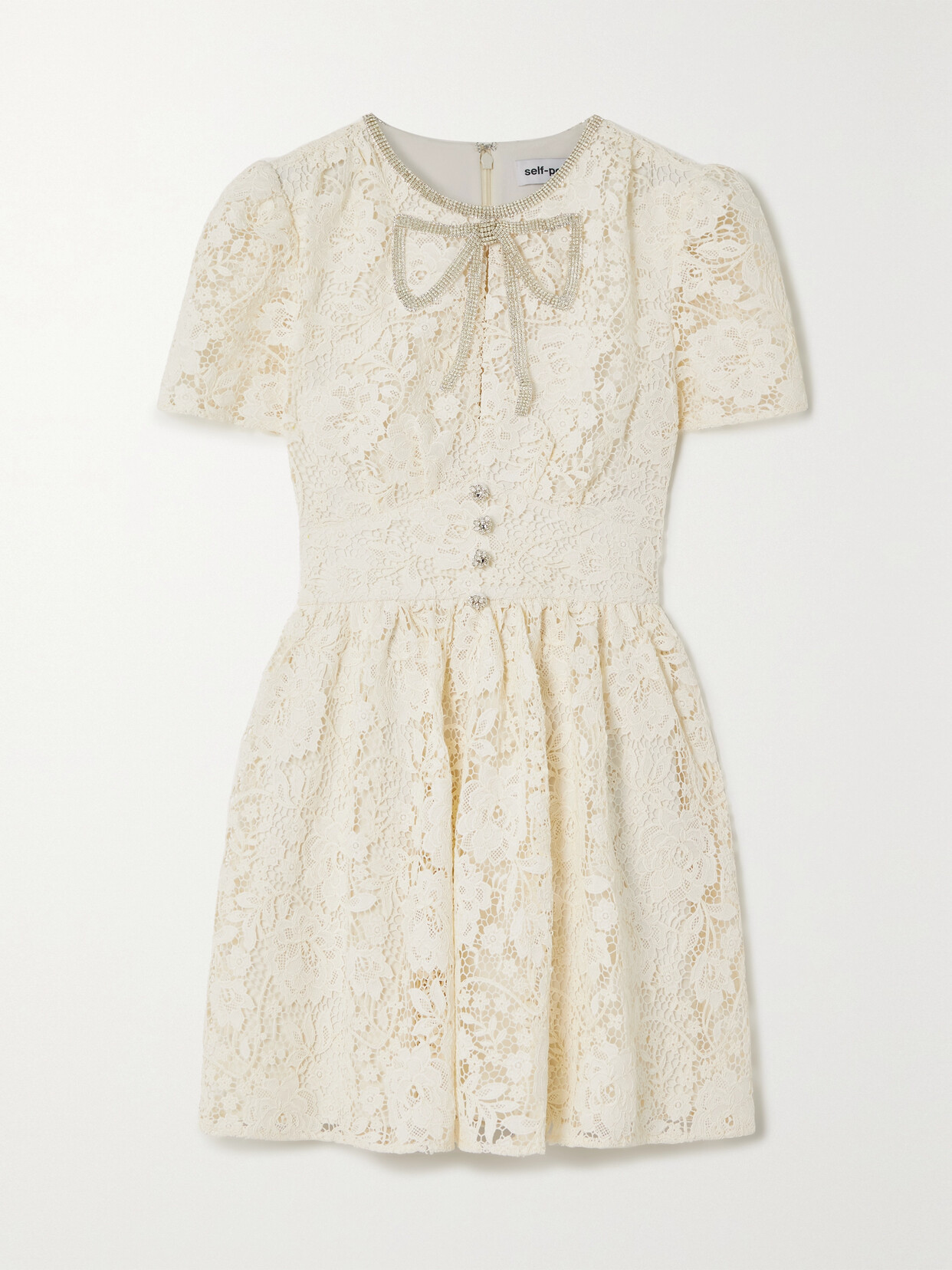 Self-Portrait - Embellished Corded Guipure Lace Mini Dress - Cream