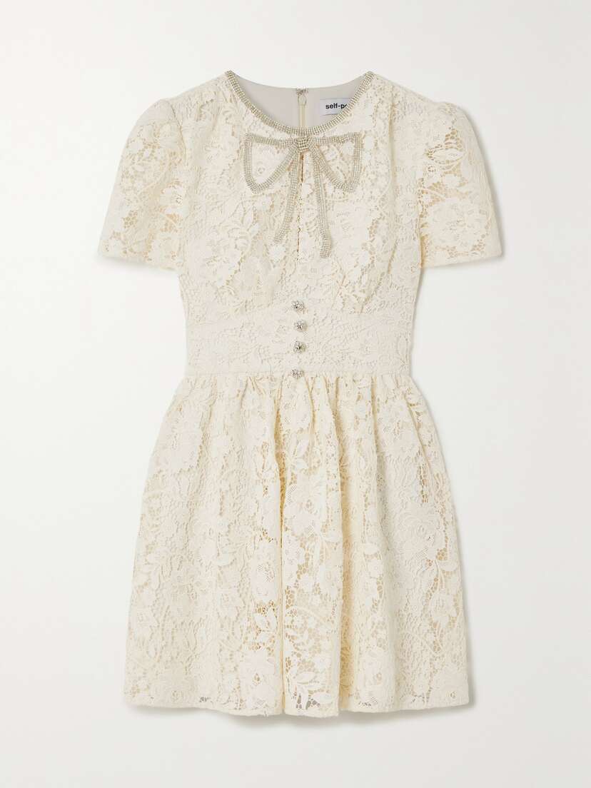 Self-Portrait Embellished Corded Guipure Lace Mini Dress - UK 14