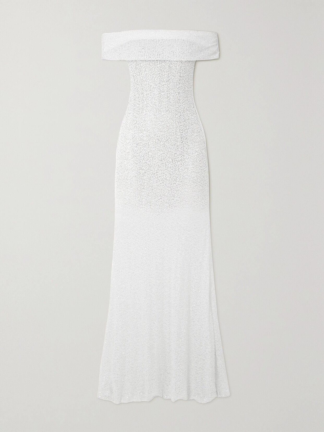 Self-Portrait - Off-the-shoulder Embellished Open-knit Maxi Dress - White