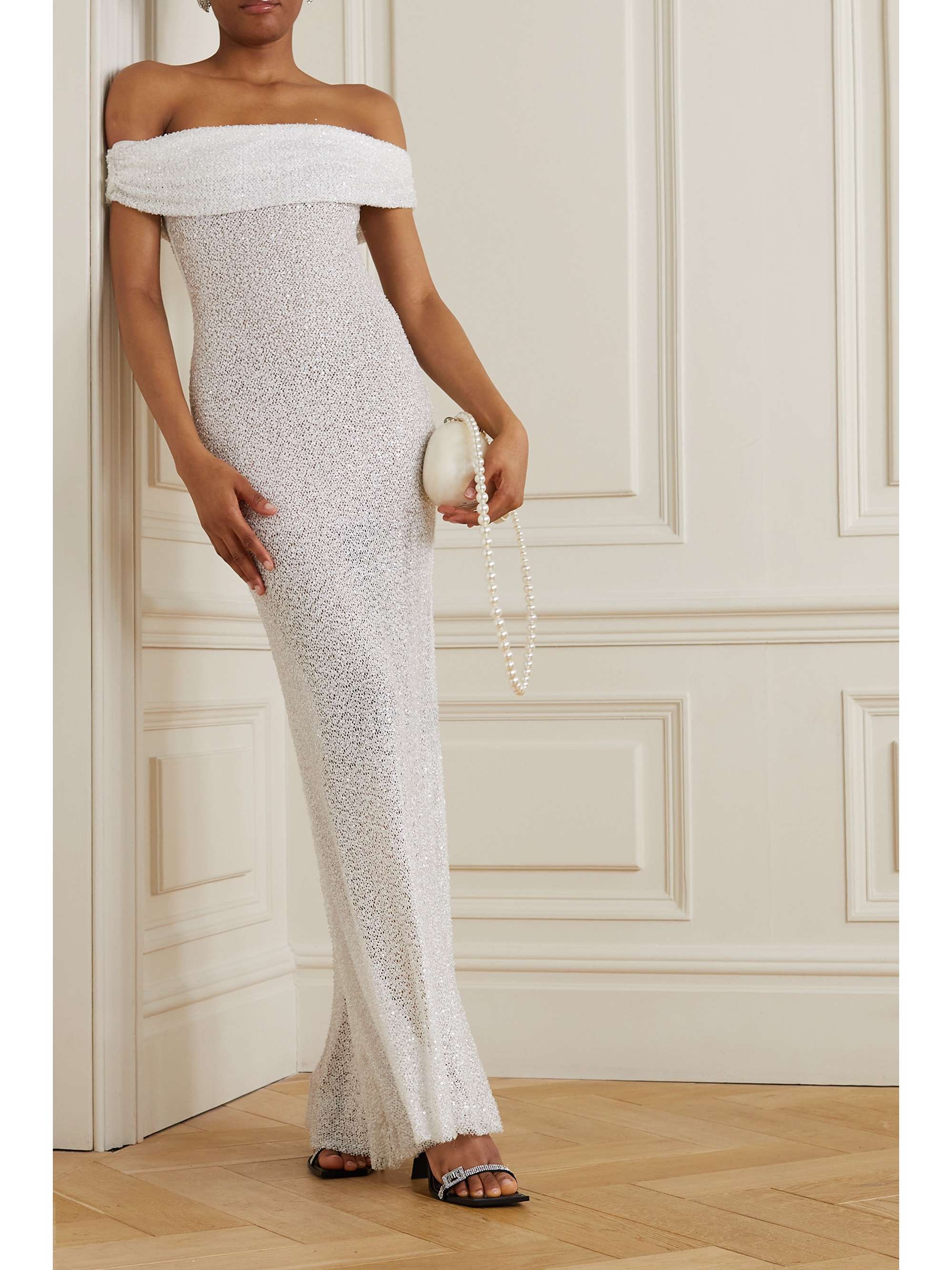 white off the shoulder maxi dress