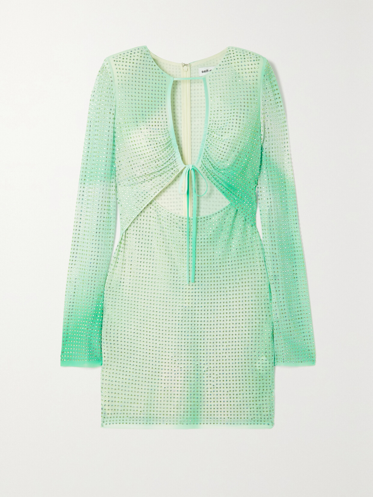 Self-Portrait Cutout Crystal-embellished Stretch-mesh And Jersey Mini Dress - Green