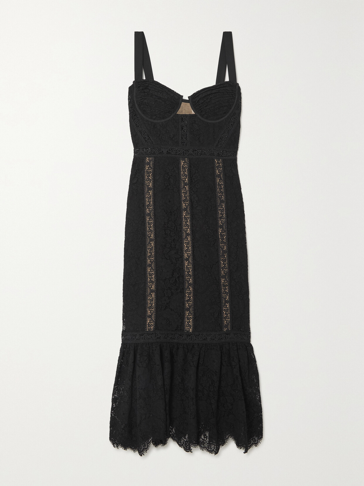 Self-Portrait Cutout Ruffled Guipure Lace Midi Dress - Black