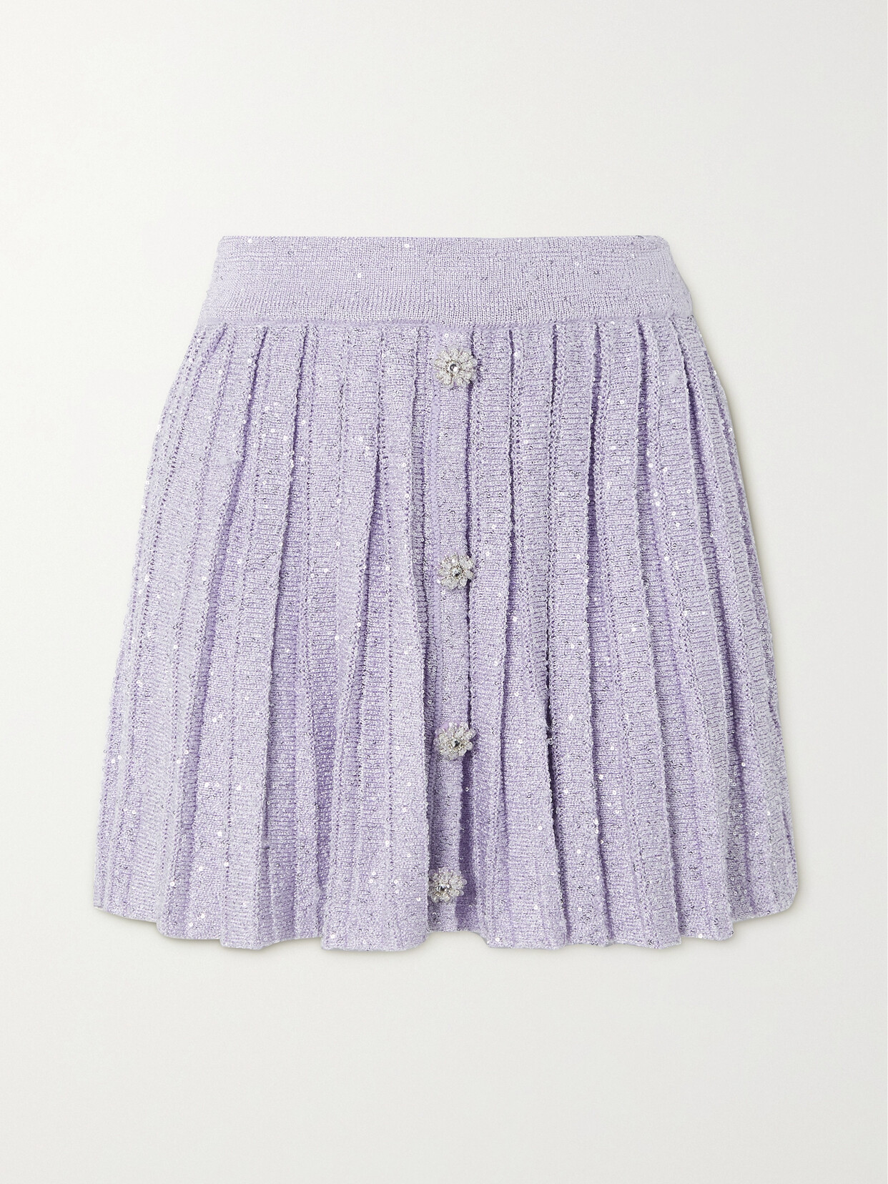 Self-portrait Sequin-embellished Ribbed-knit Mini Skirt In Purple
