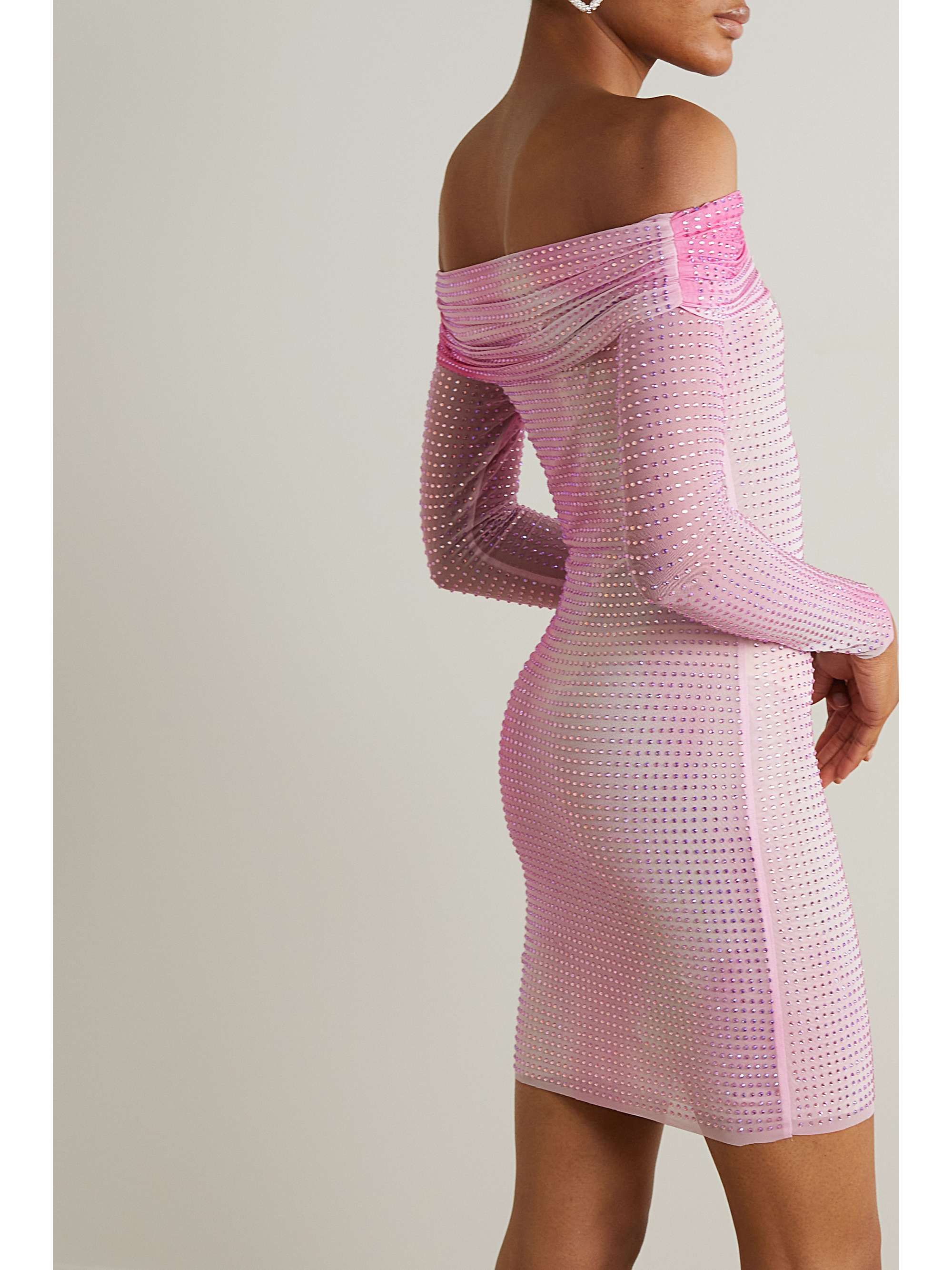 SELF-PORTRAIT Off-the-shoulder crystal-embellsihed ombre stretch-mesh mini dress