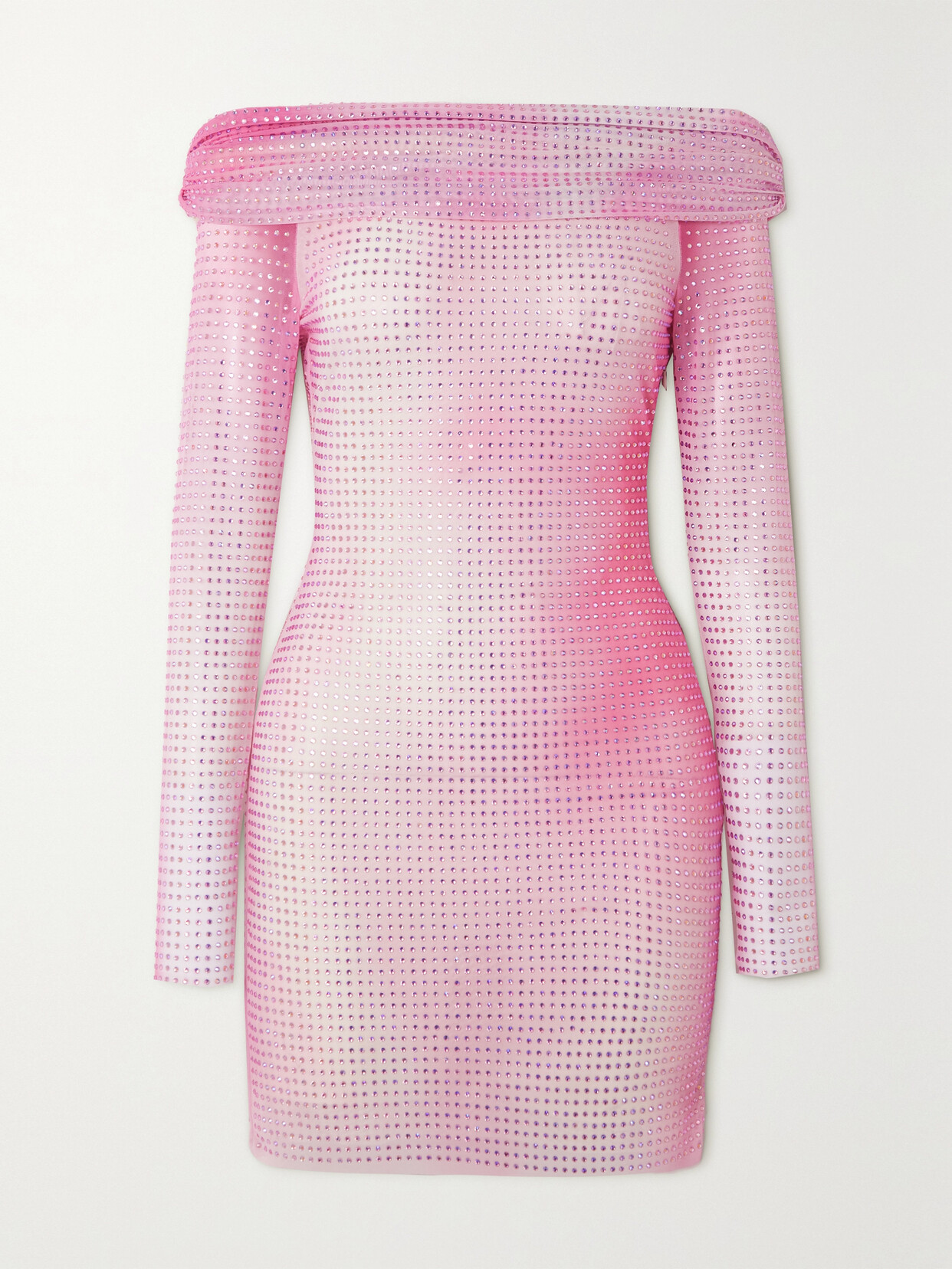 Self-Portrait - Off-the-shoulder Crystal-embellished Ombre Stretch-mesh Mini Dress - Pink