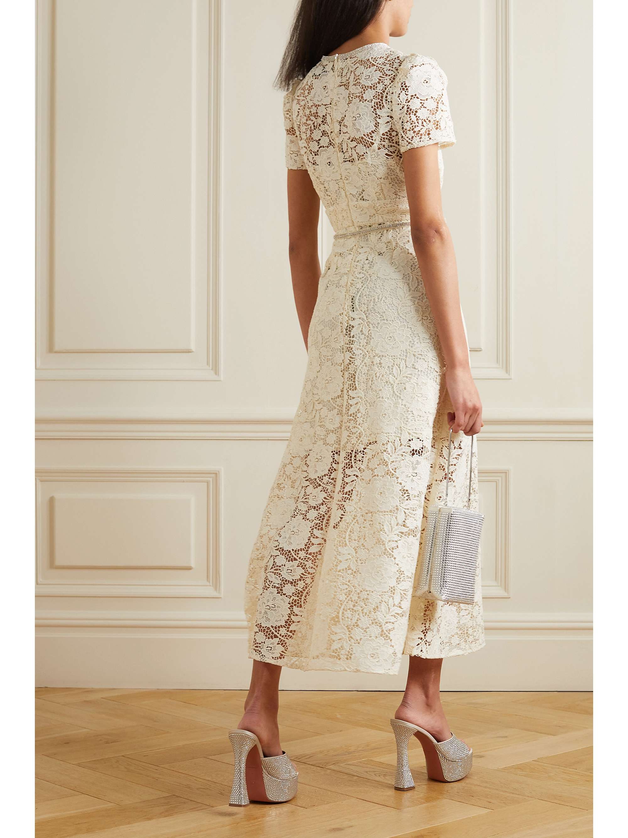 SELF-PORTRAIT Crystal-embellished corded guipure lace midi dress