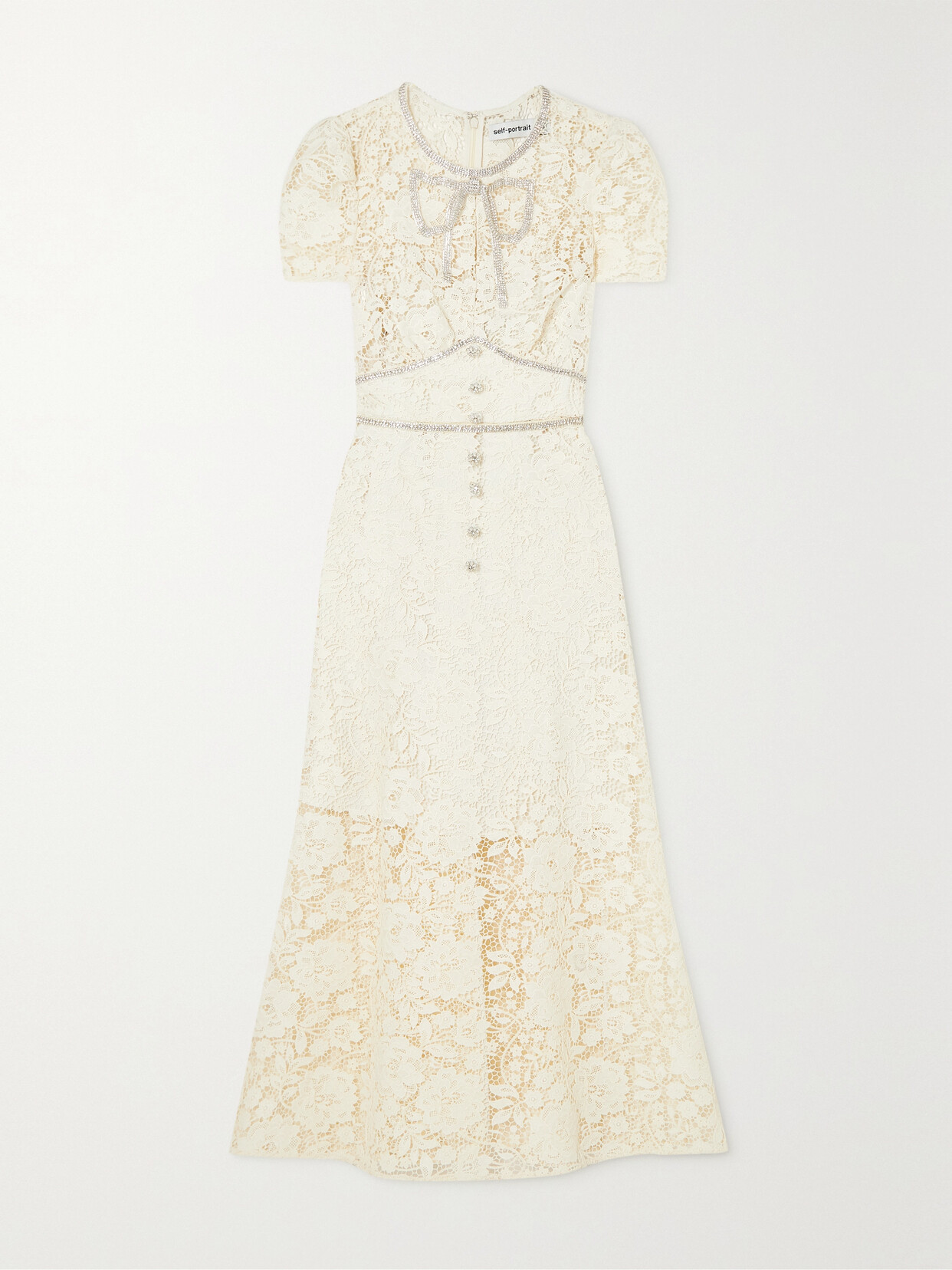 Self-Portrait - Crystal-embellished Corded Guipure Lace Midi Dress - Cream