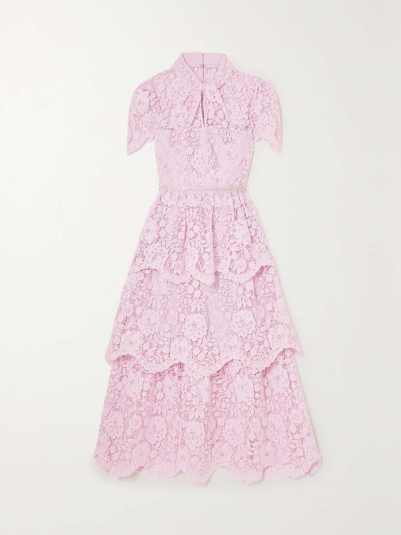 Self-Portrait Tiered Guipure Lace Midi Dress - UK 14