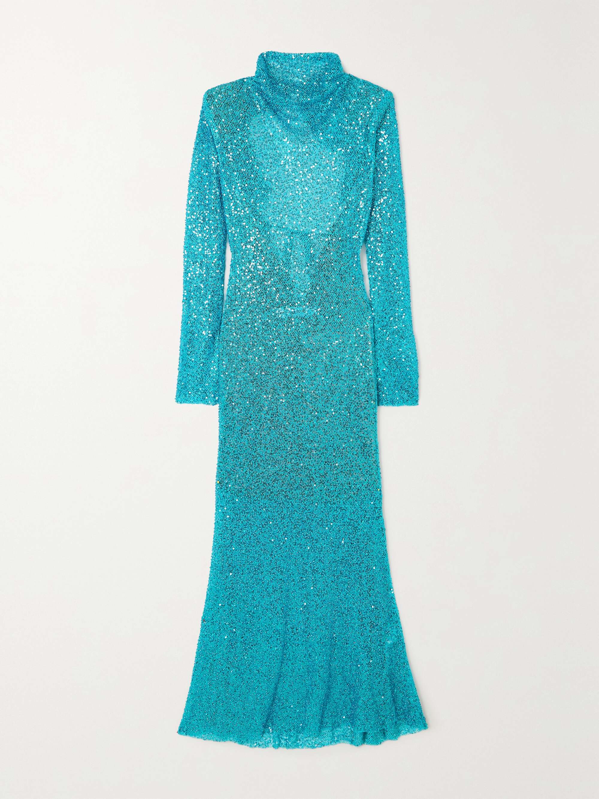 SELFPORTRAIT Openback embellished metallic openknit maxi dress NET