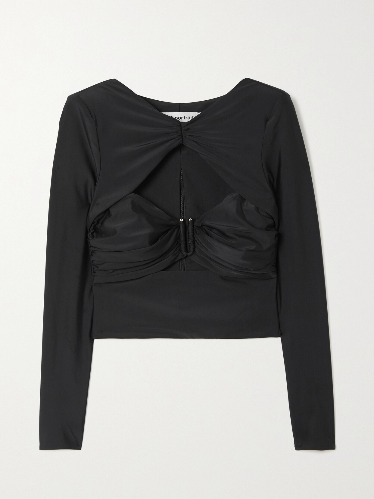 Self-Portrait Cropped Ruched Cutout Stretch-jersey Top - Black
