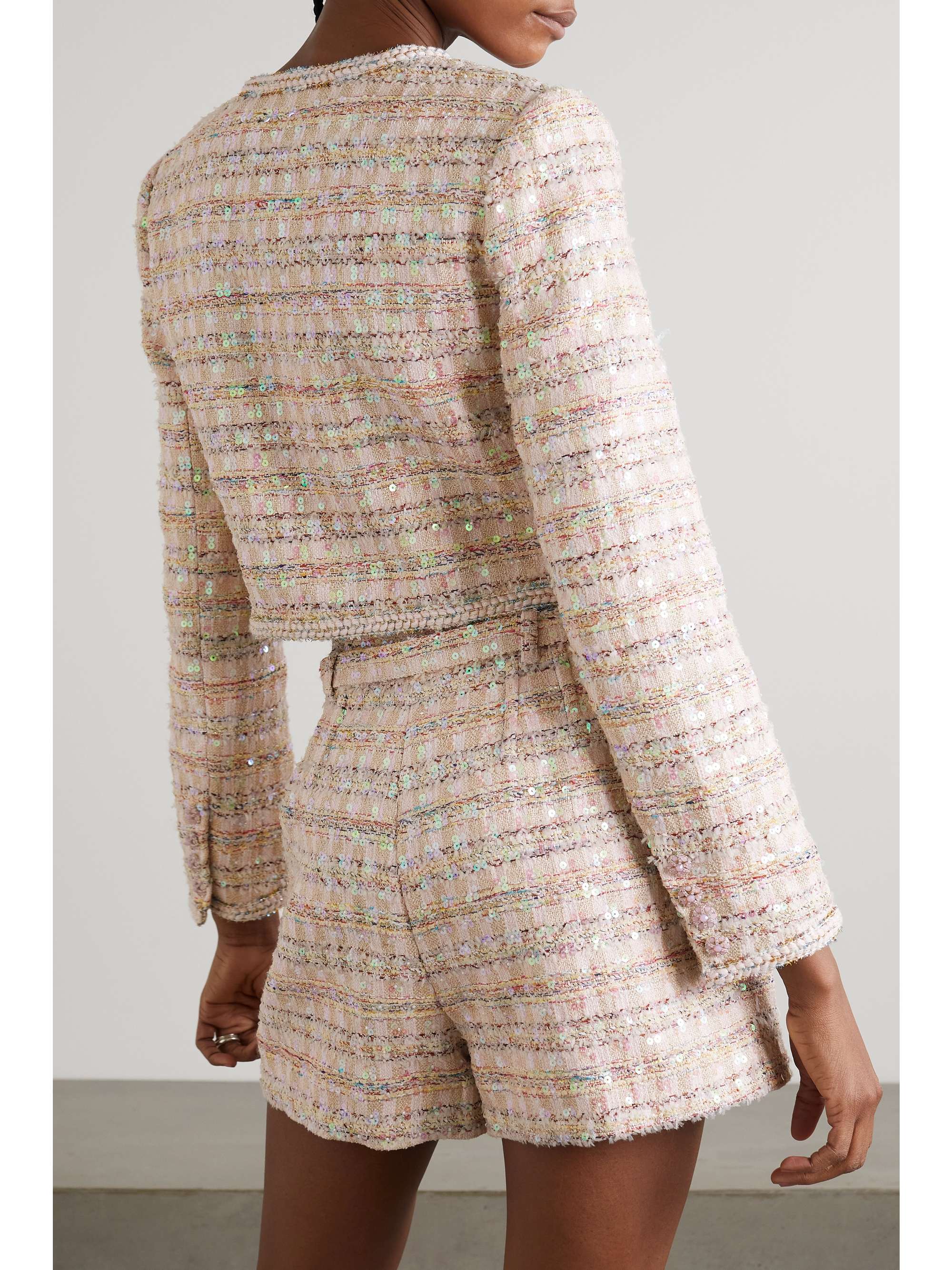 SELF-PORTRAIT Cropped sequined bouclé jacket