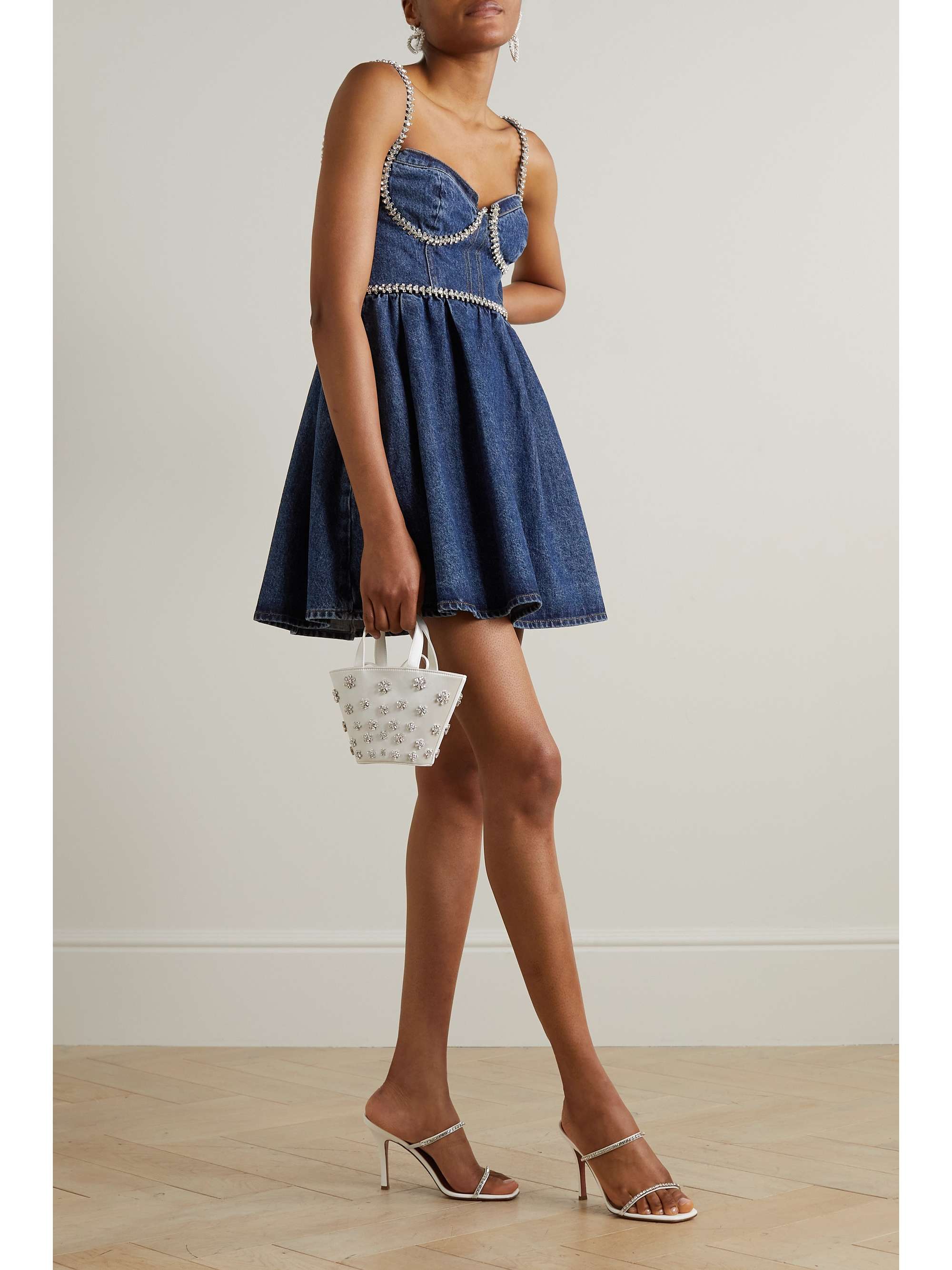 SELFPORTRAIT Crystalembellished denim mini dress NETAPORTER